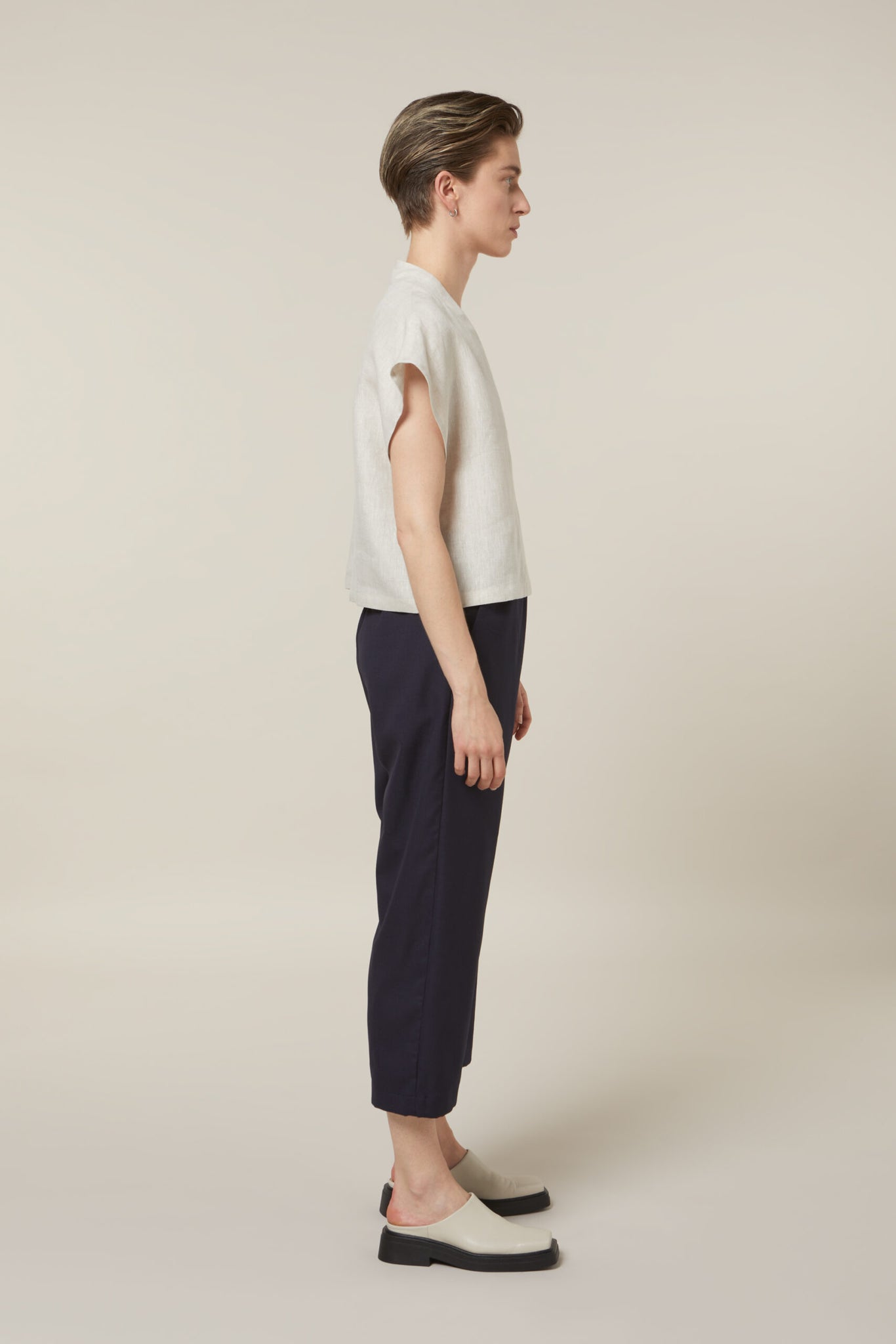 Cropped Trousers - Dark Blue