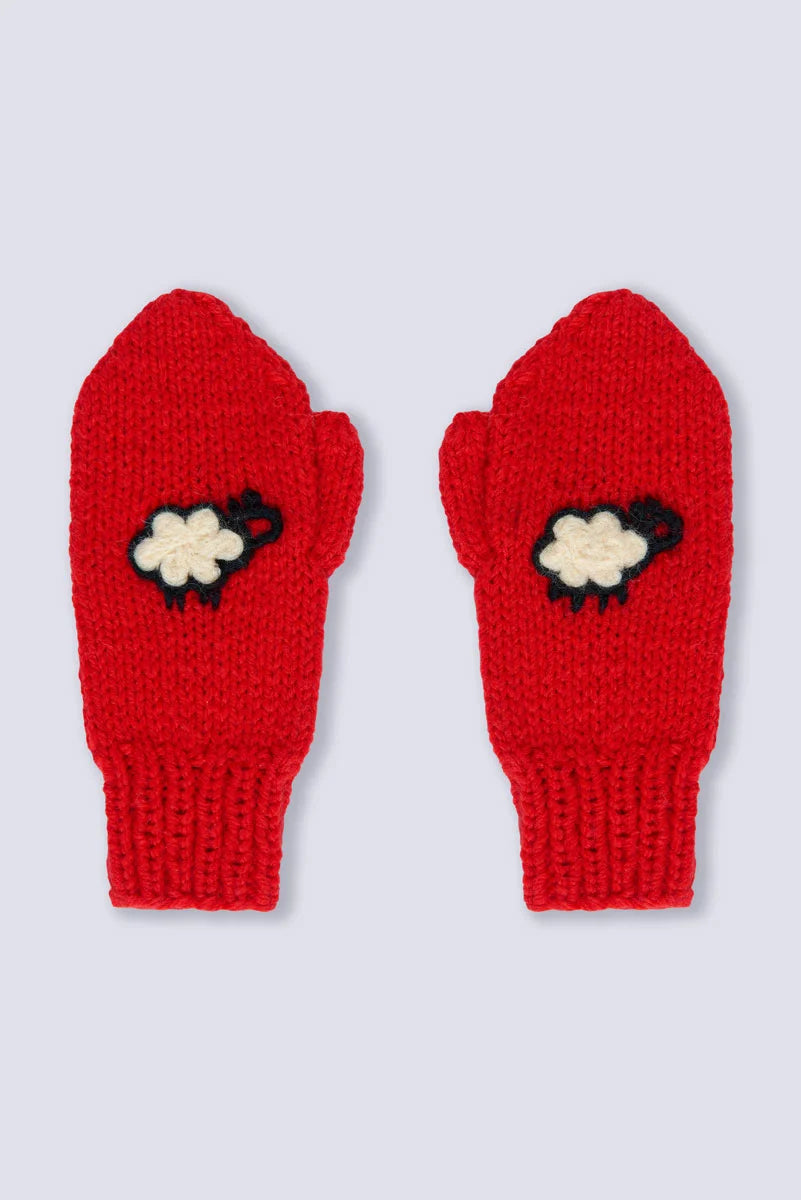 Mittens with sheep - Red