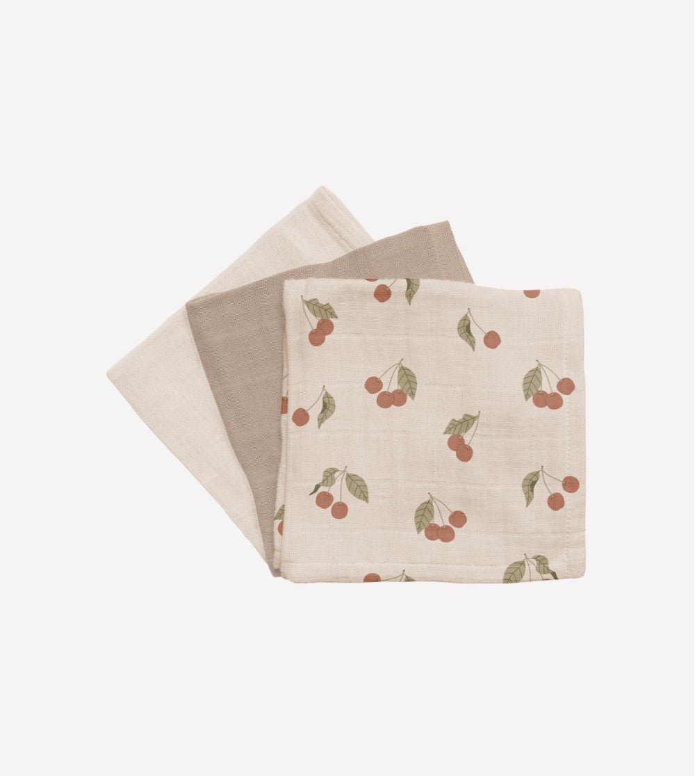3er Pack Musselin Tücher Cherry