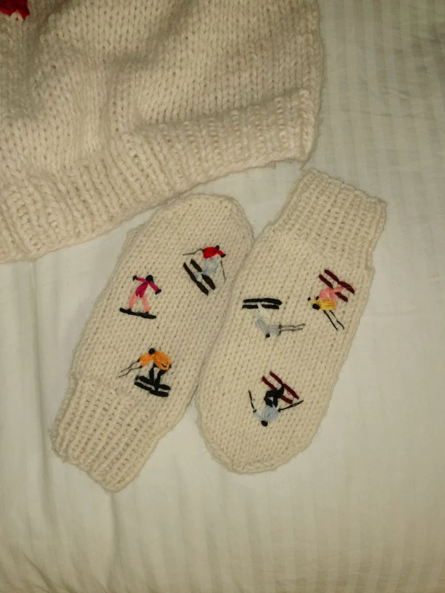Skiers on the slope mittens - Ivory