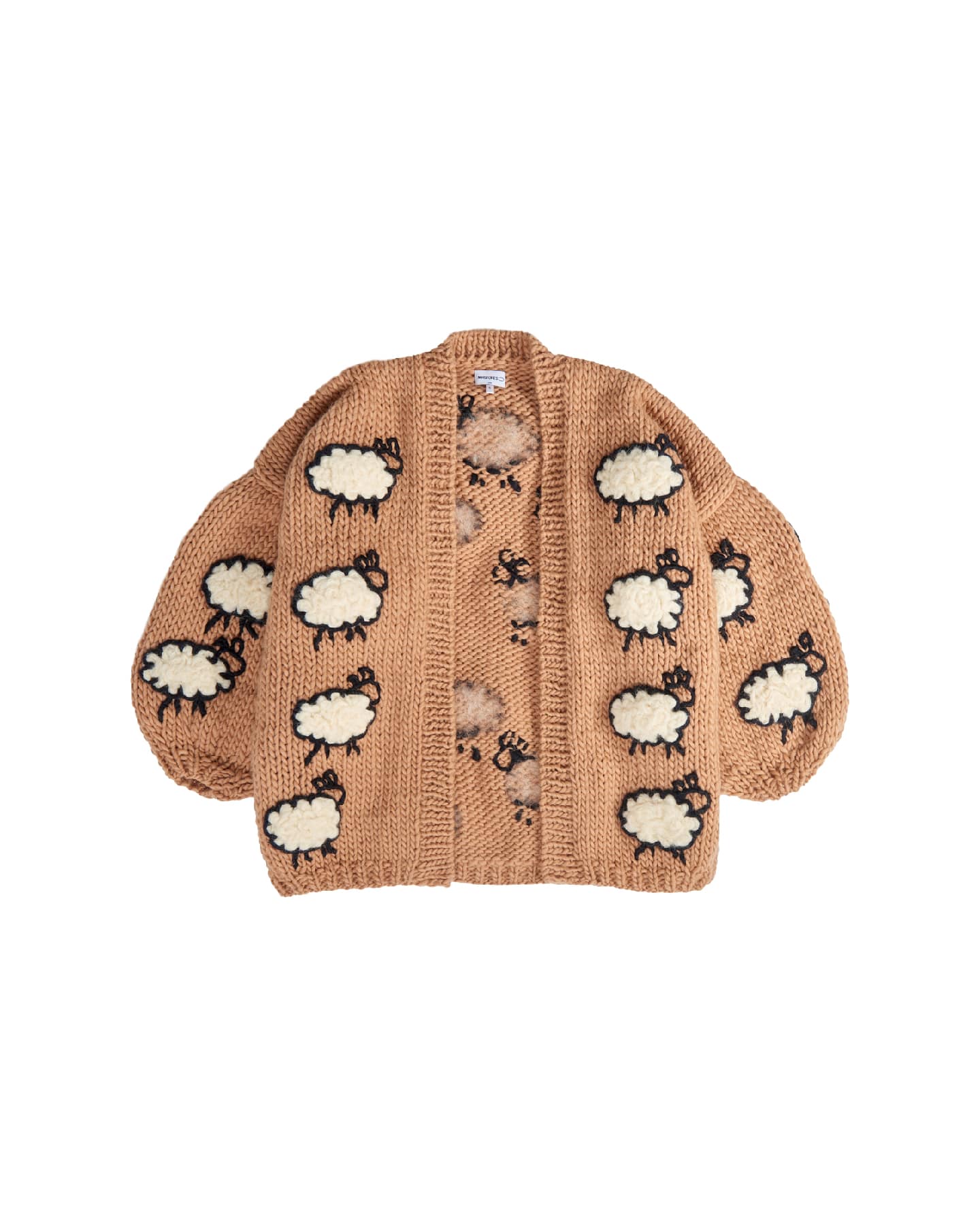 Puff sleeve cardigan with sheep - Sand