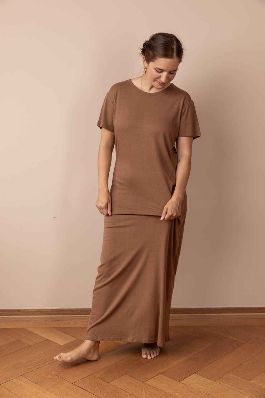 Long Dress - Women - Bourette Silk - Terracotta