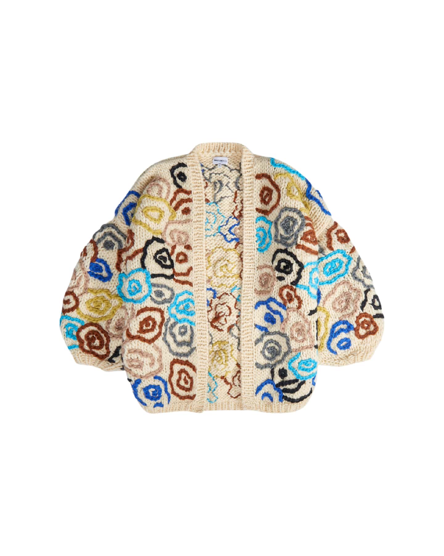 Puff Sleeve Cardigan with Flowers - Ivory