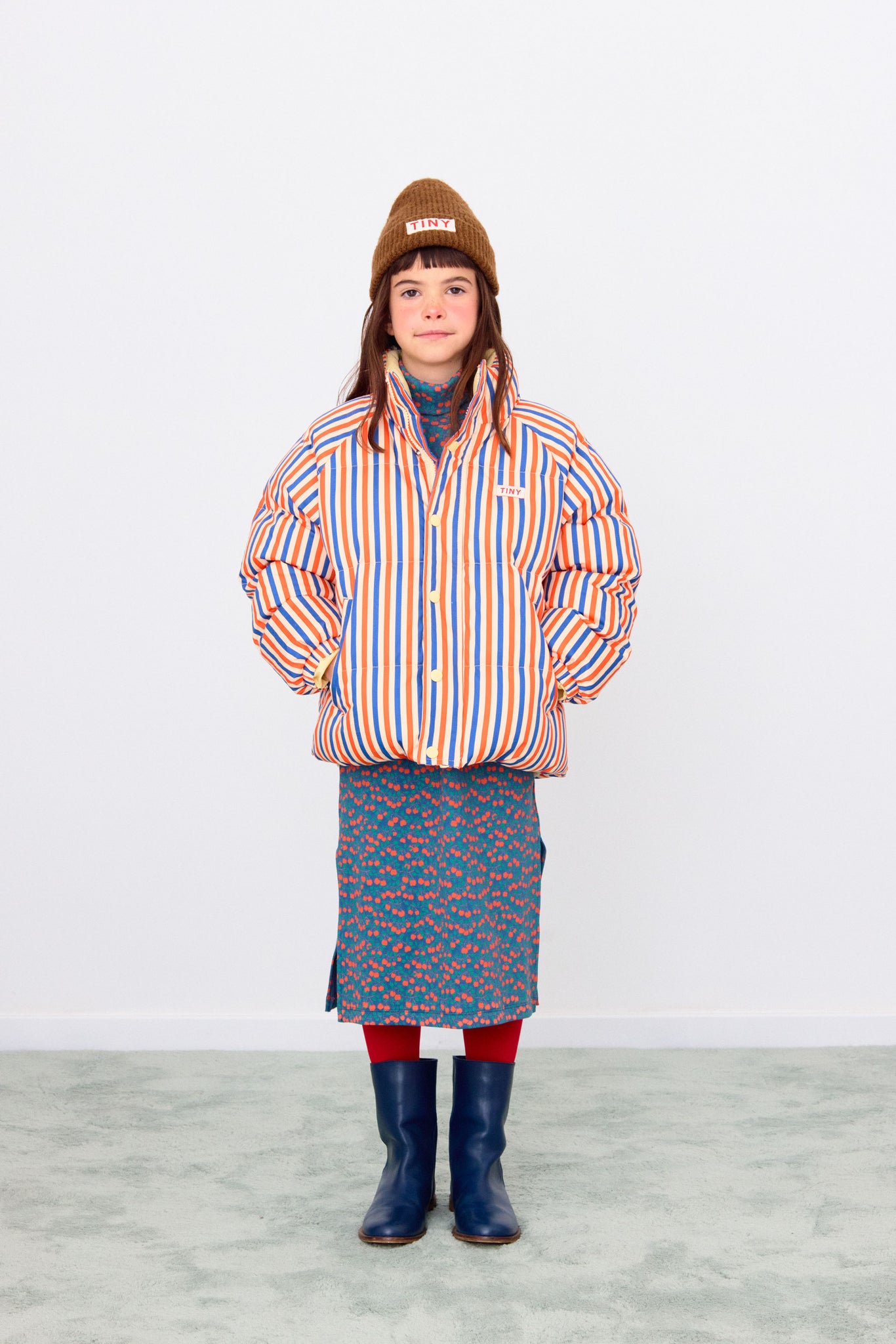 Stripes Short Padded Jacket - Summer Red/Dark Blue
