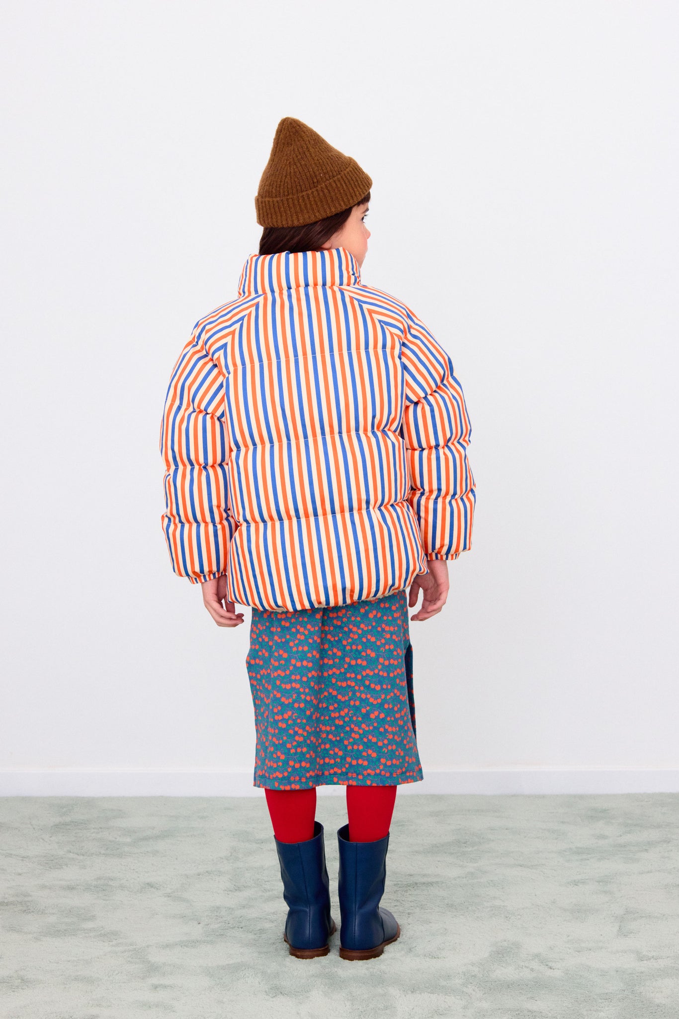 Stripes Short Padded Jacket - Summer Red/Dark Blue
