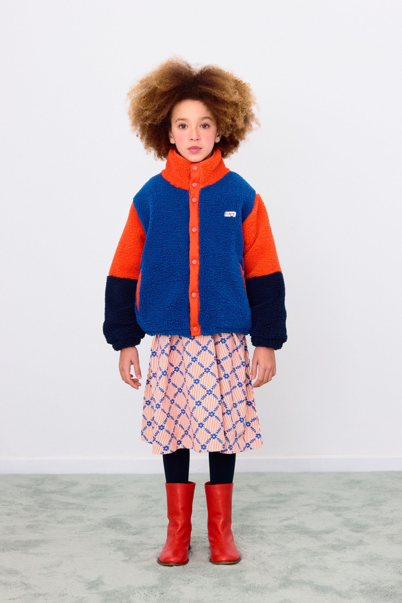 Color Block Polar Sherpa Jacket - Summer Red