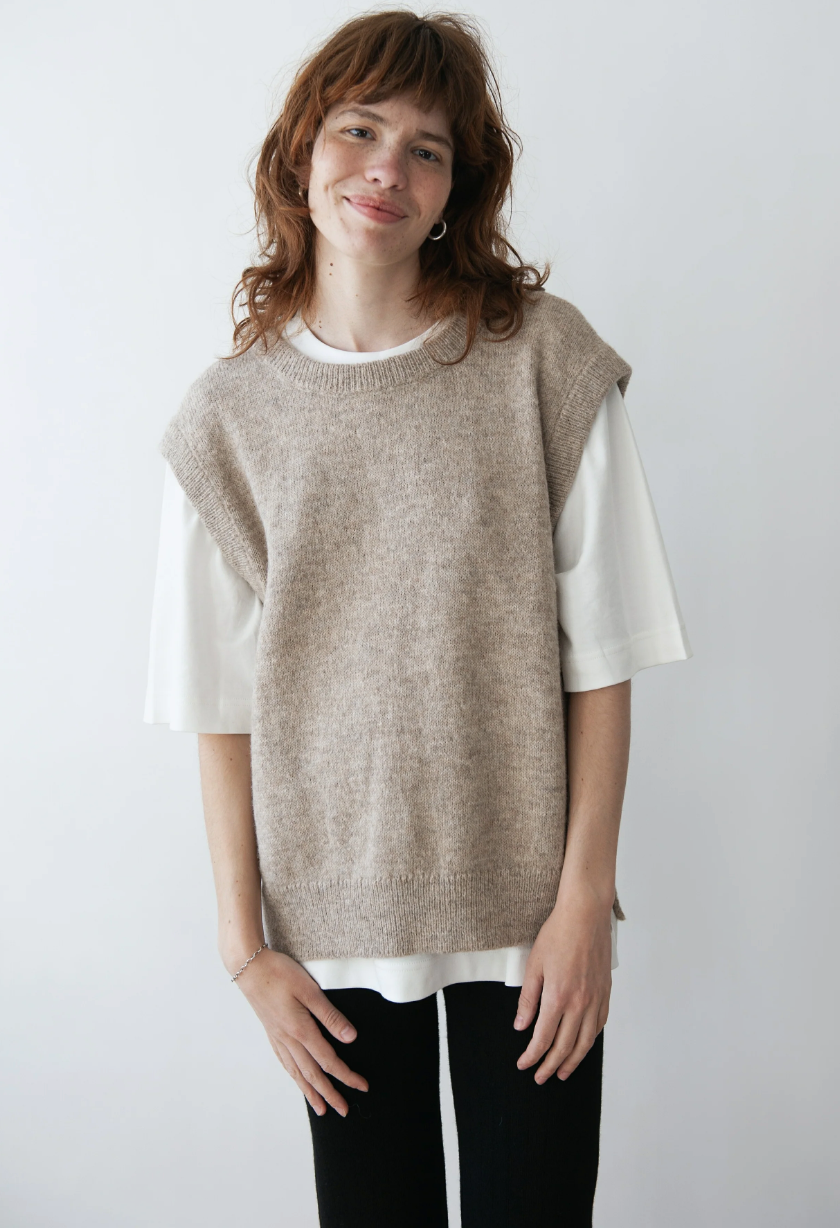 Robin Wool Vest - Greige/Olive