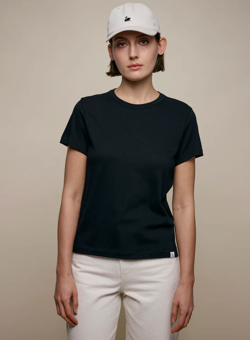 Premium Cotton-Cashmere Women's T-Shirt - Deep Black