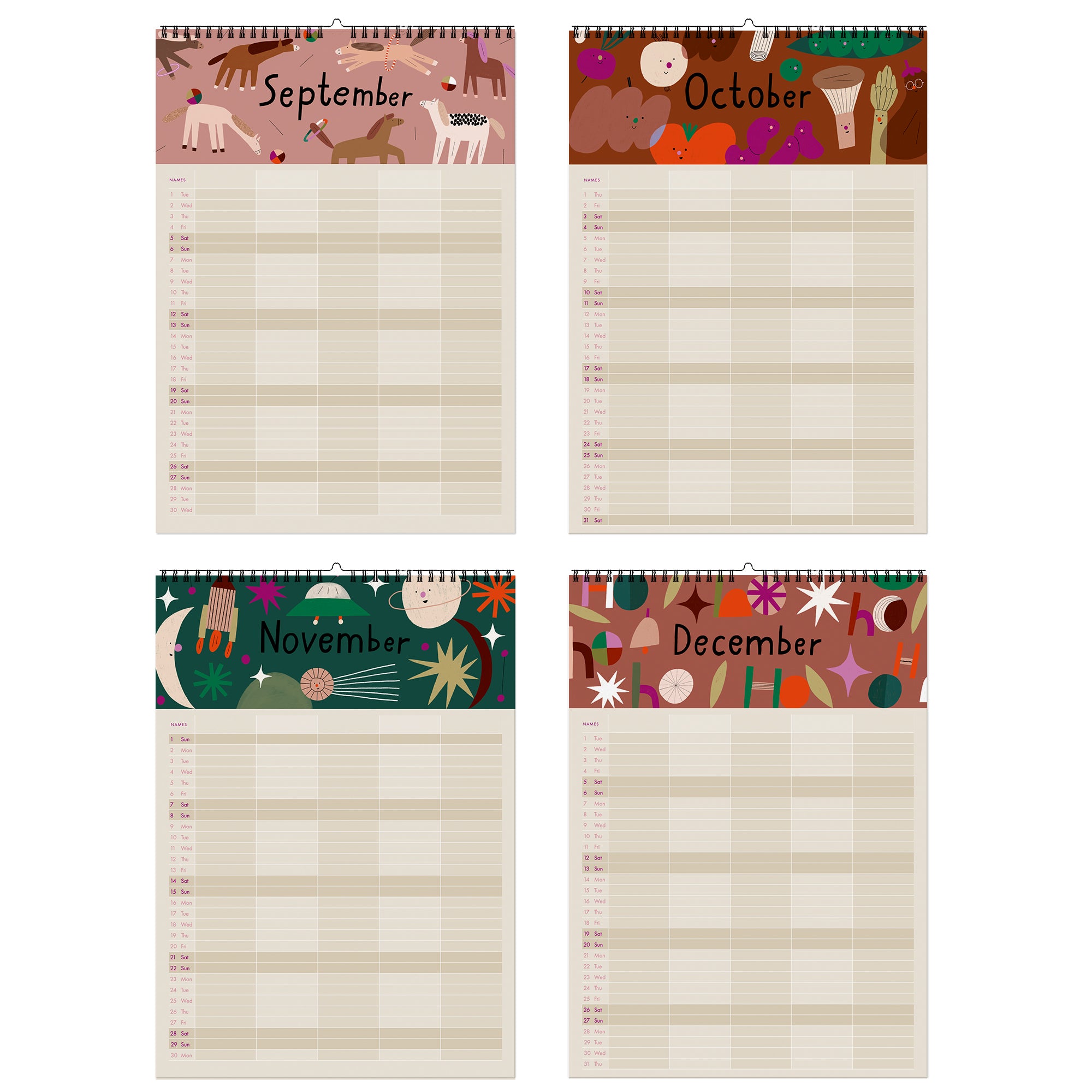 Familienkalender „Ponys u. Picknick“ 2026 inkl. Poster + 88 Sticker