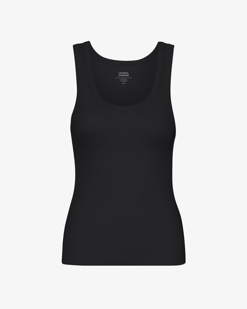 Women Organic Rib Tank Top - Deep Black