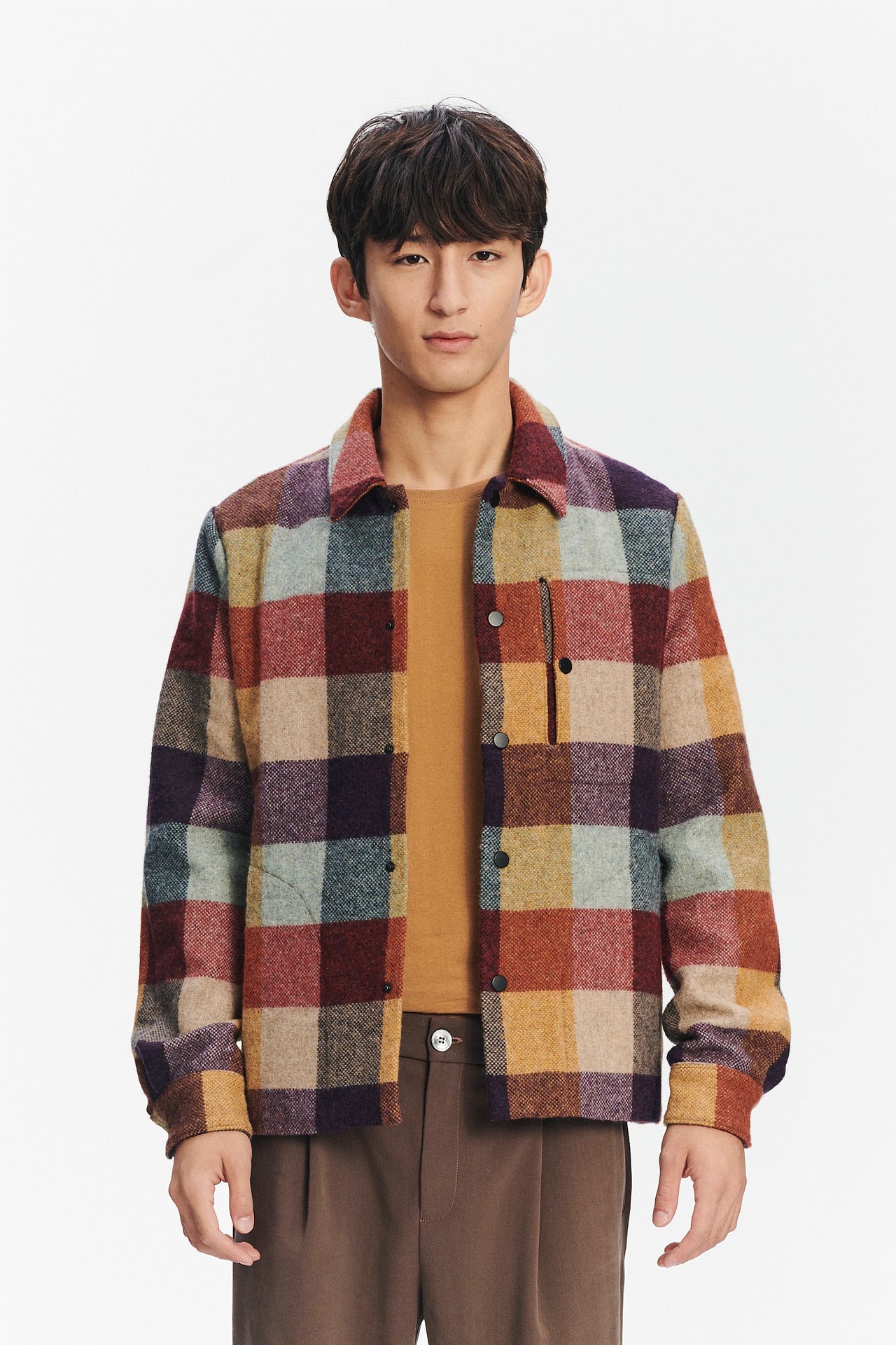 Relaxed Jacket in a Recycled Blend of Wool-Vivid Orange Check