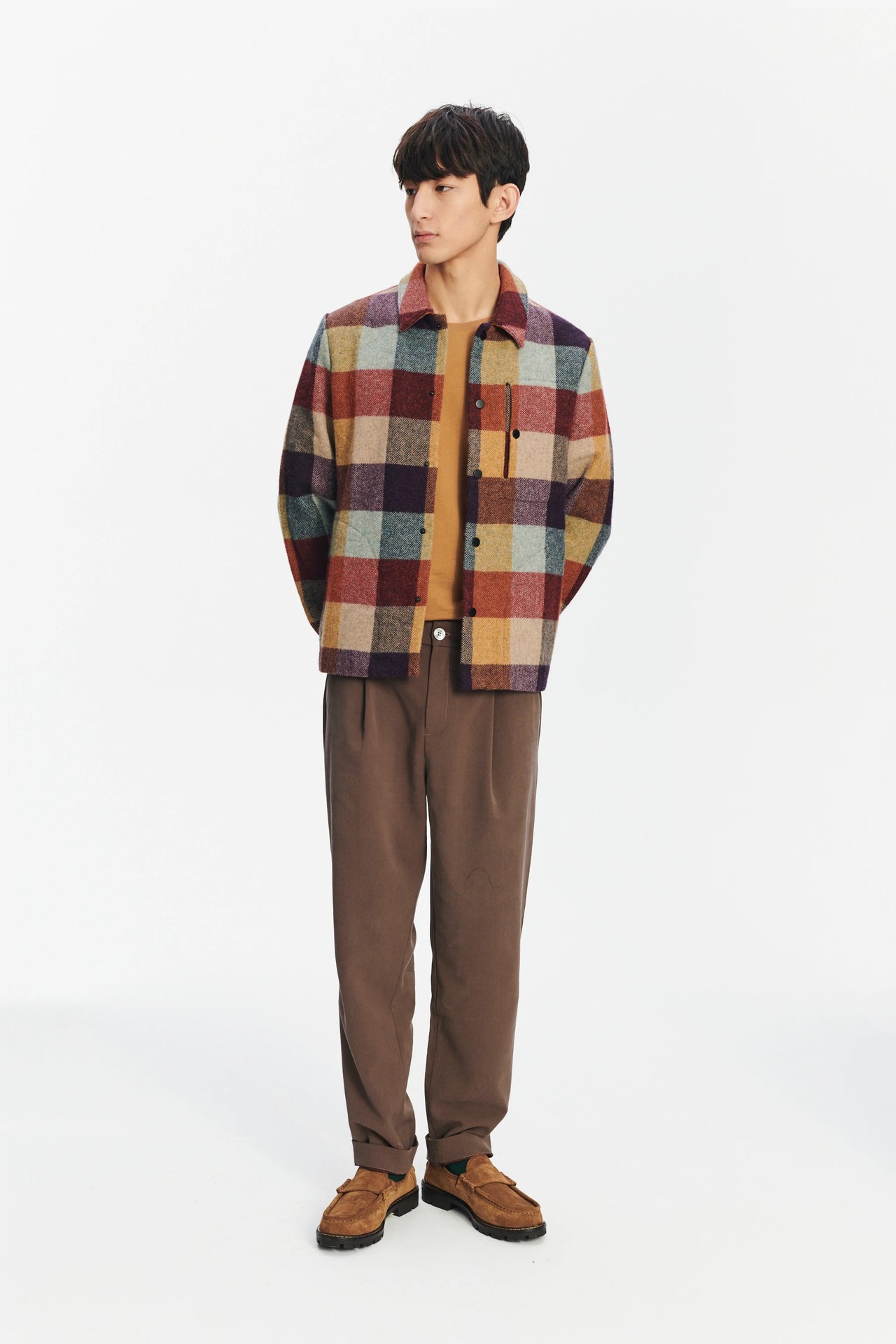 Relaxed Jacket in a Recycled Blend of Wool-Vivid Orange Check