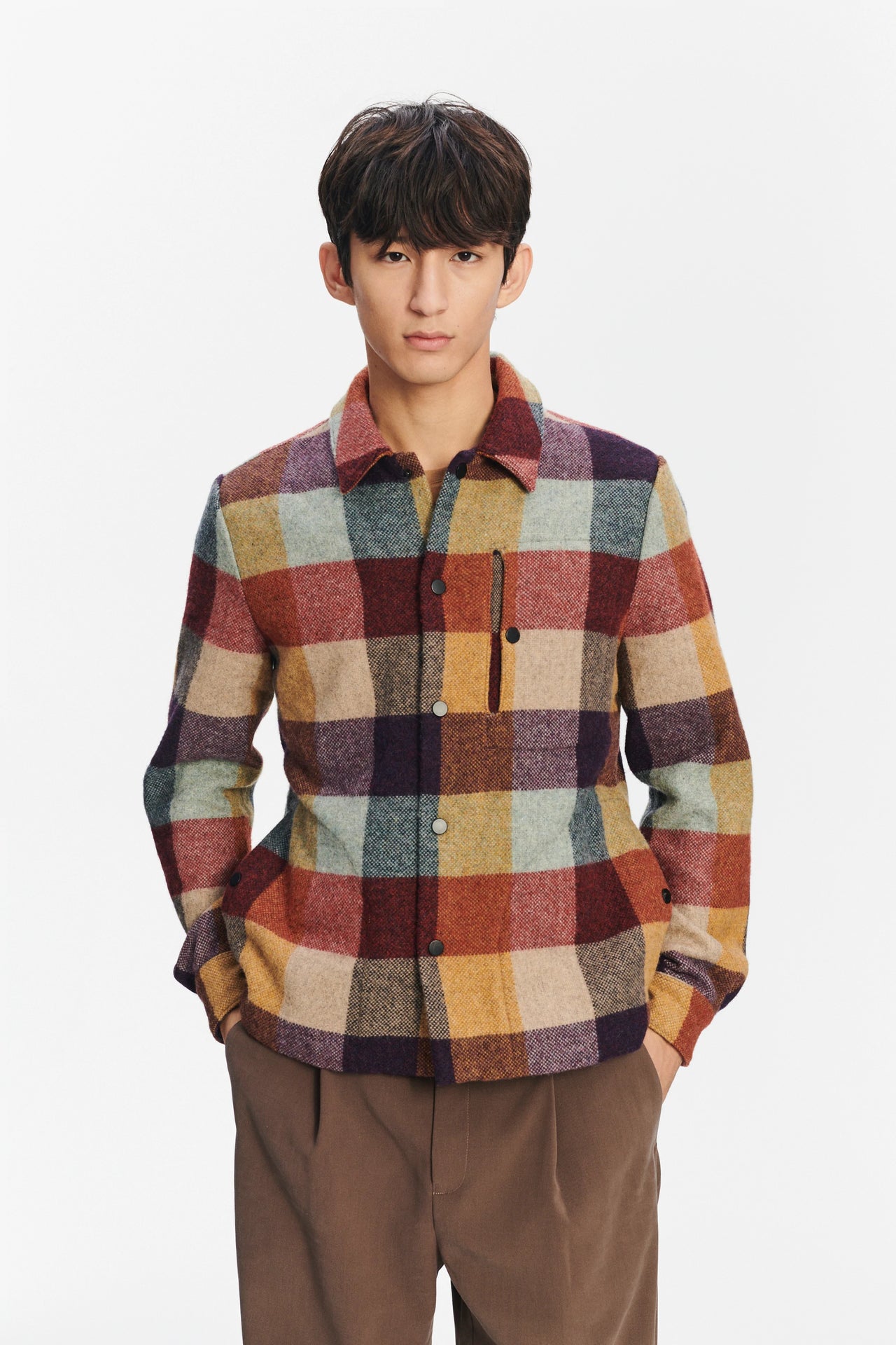 Relaxed Jacket in a Recycled Blend of Wool-Vivid Orange Check