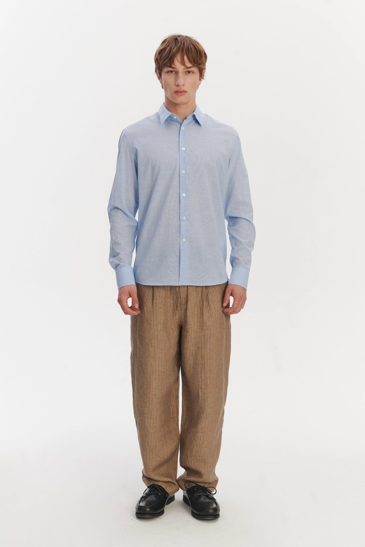 Feel Good Shirt in a Blue Structural and Airy Italian Cotton from Albini