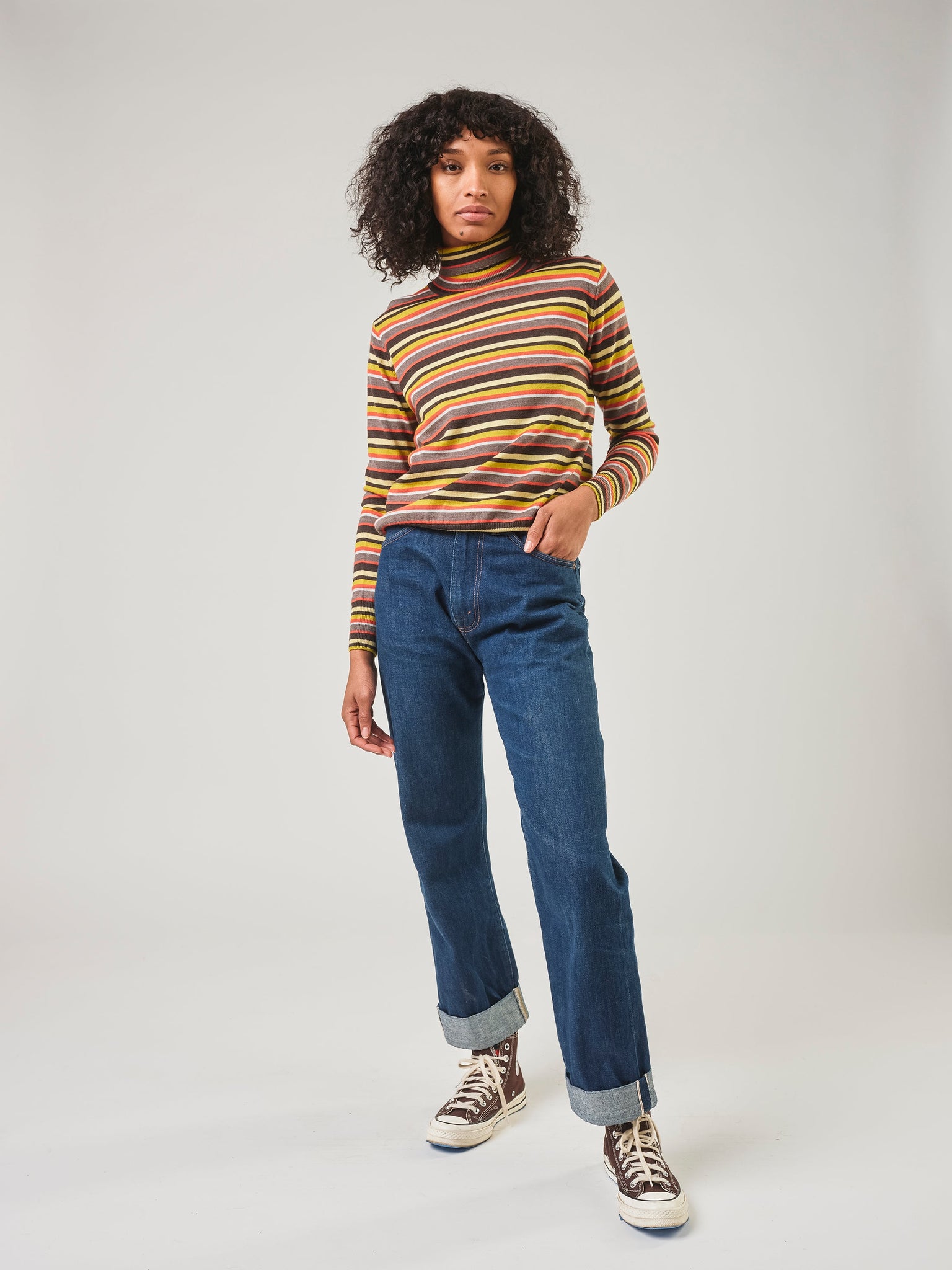 Retro Striped Turtleneck - Multicolor