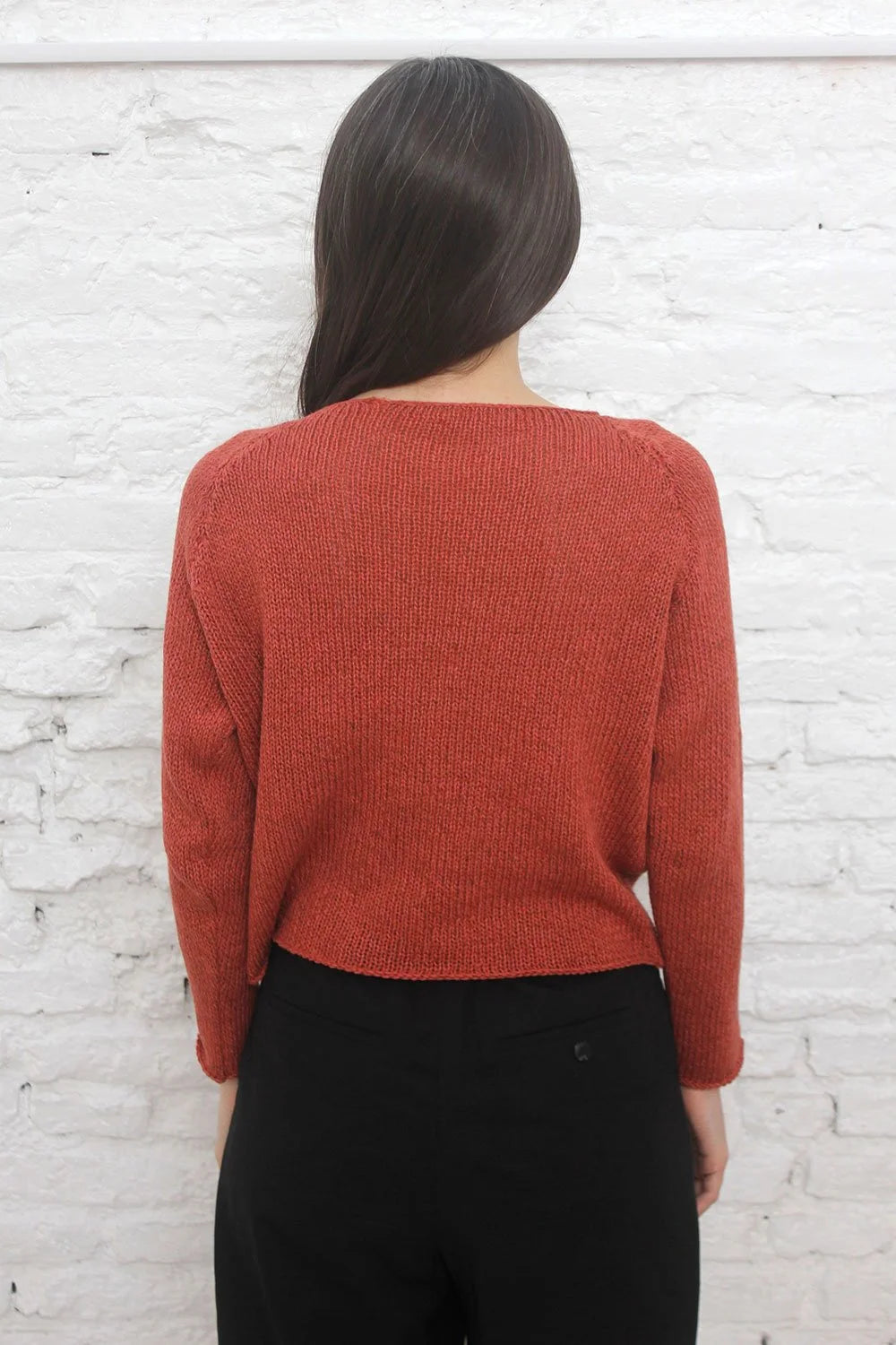 TRAPEZOID RANGLAN SWEATER - Brick/ Black