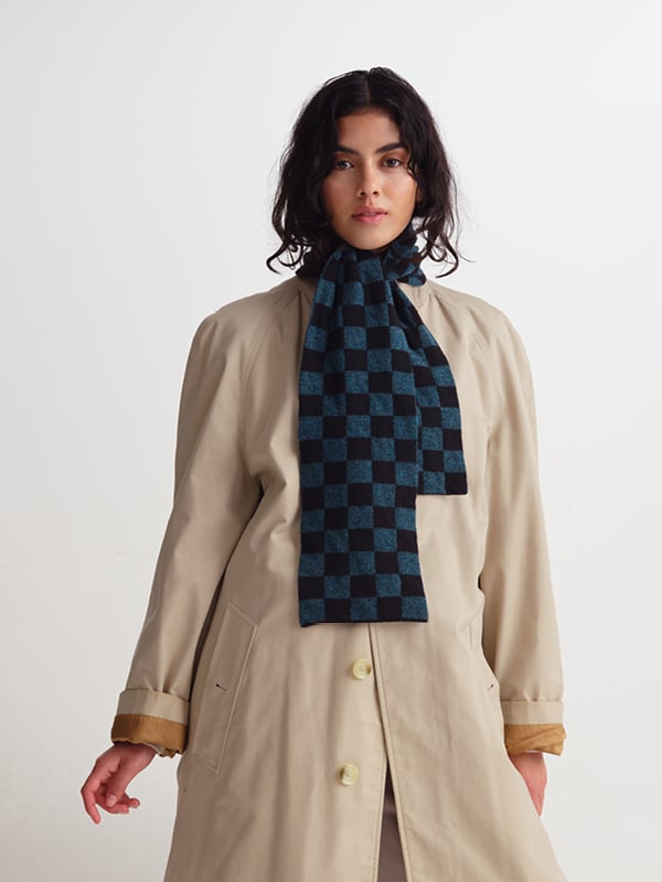 SMALL CHECK SCARF - Black & Oatmeal