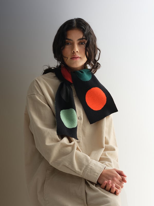 SMALL MULTICOLOUR SPOT SCARF - Oatmeal