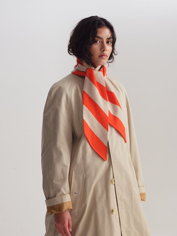 SMALL DIAGONAL STRIPE SCARF - Orange Gloss & Oatmeal