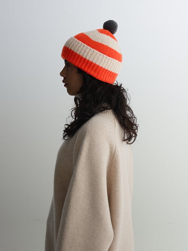 Stripe Pompom Hat -  Pagoda & Oatmeal