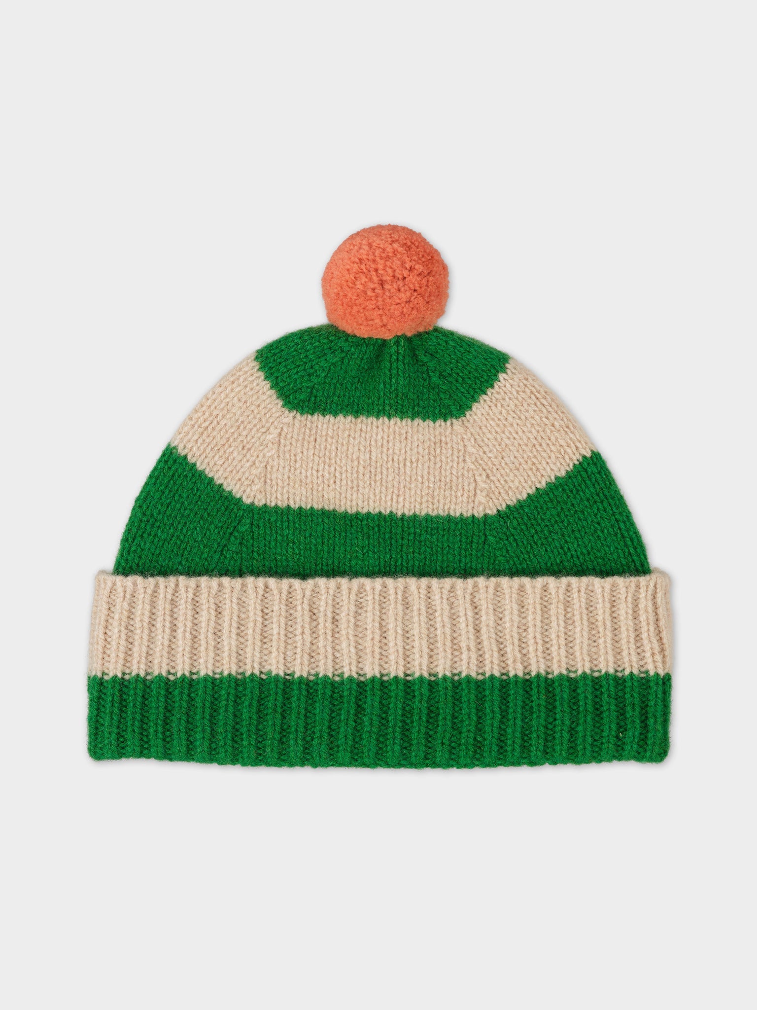 Stripe Pompom Hat -  Pagoda & Oatmeal