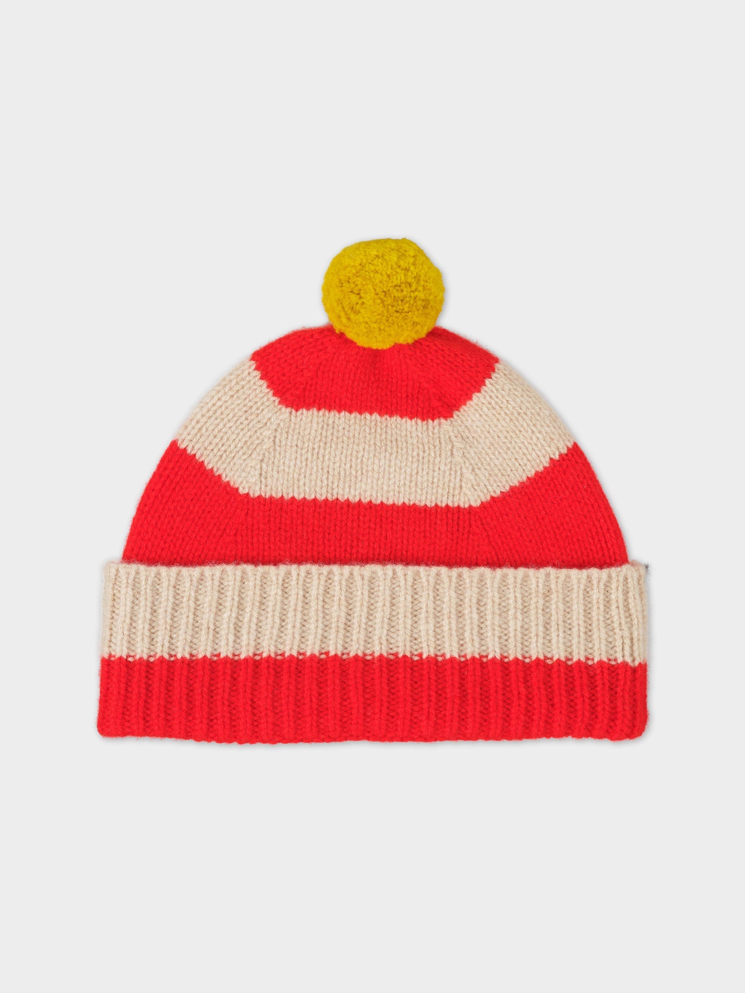 Stripe Pompom Hat -  Poppy & Oatmeal