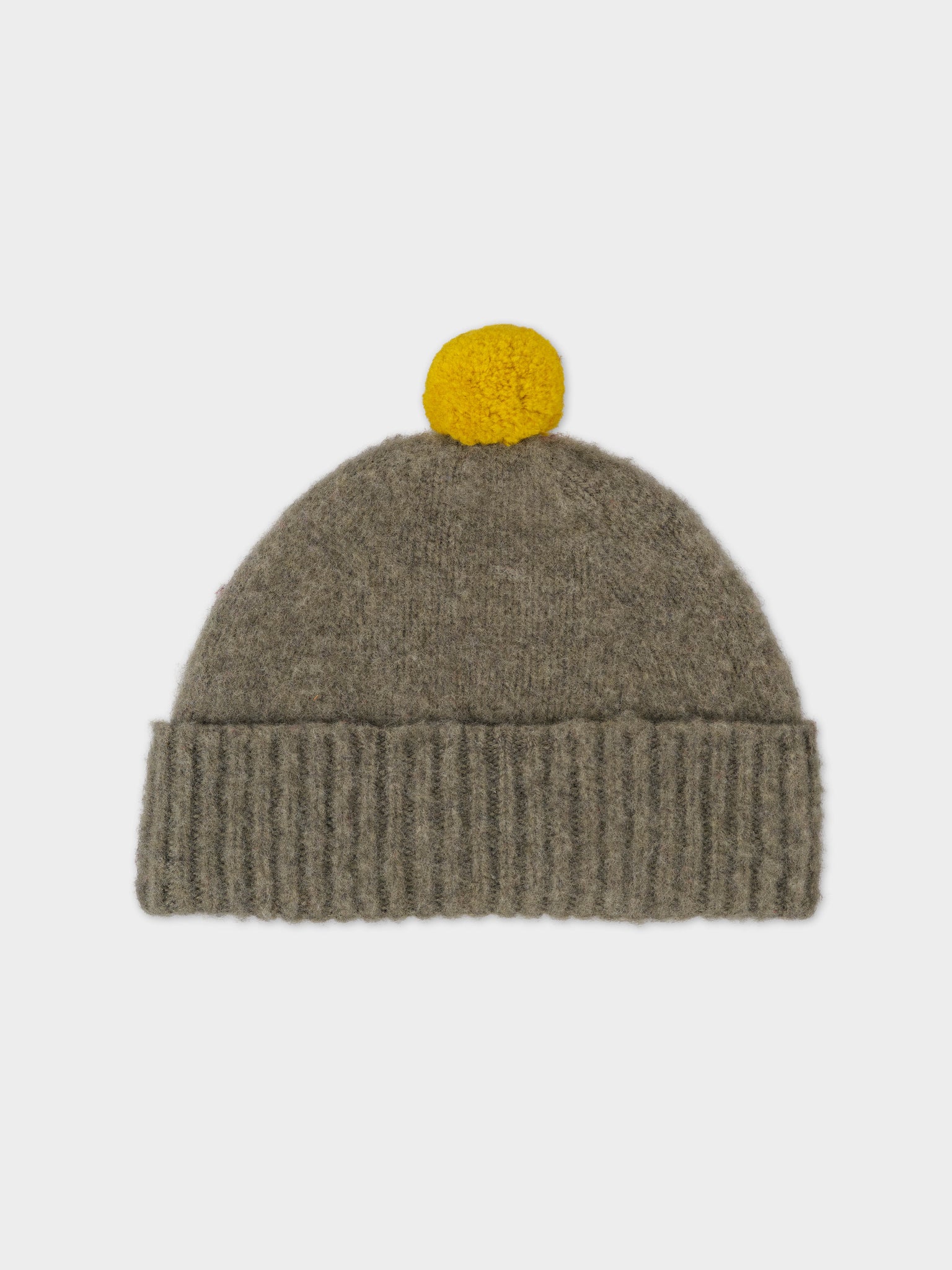 Brushed Plain Hat Contrast Pompom -  Moss