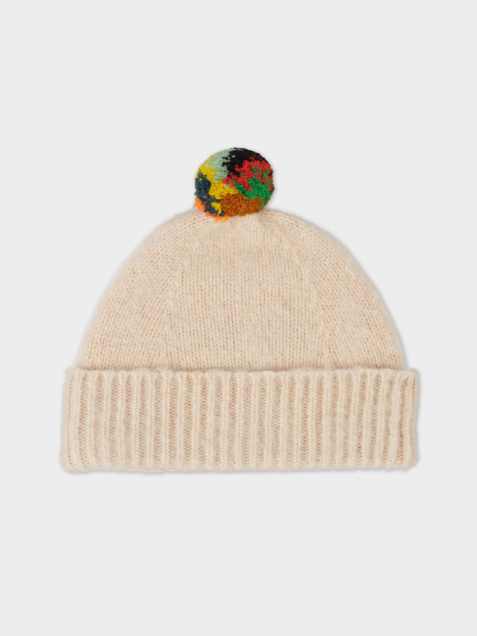 Brushed Plain Hat Stripe Pompom -  Oatmeal