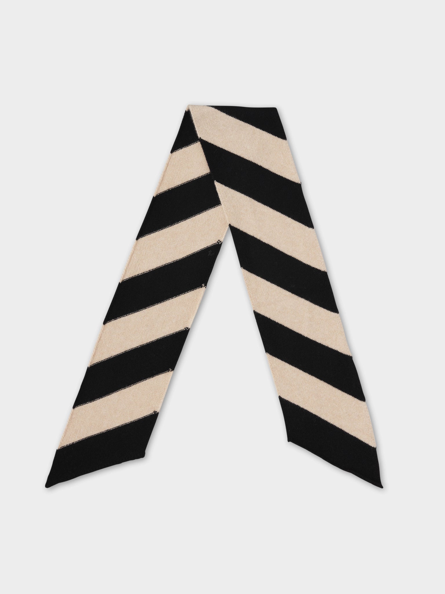 SMALL DIAGONAL STRIPE SCARF - Black & Oatmeal