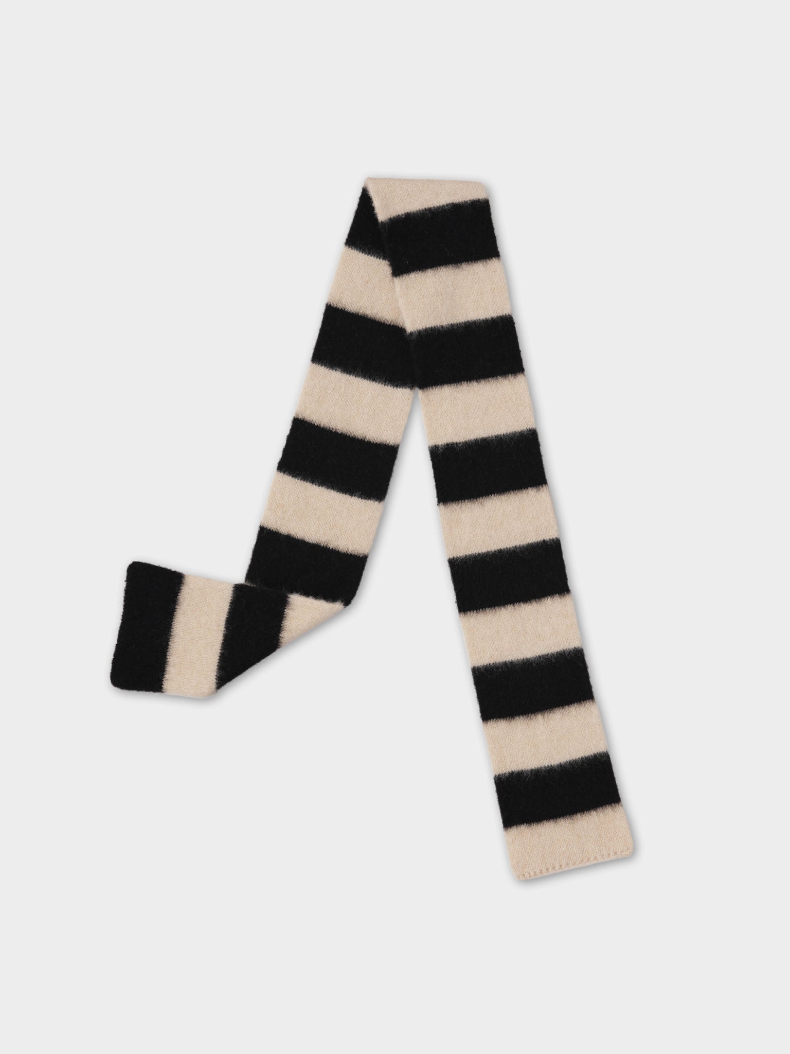 SMALL BRUSHED STRIPE SCARF - Blach & Oatmeal
