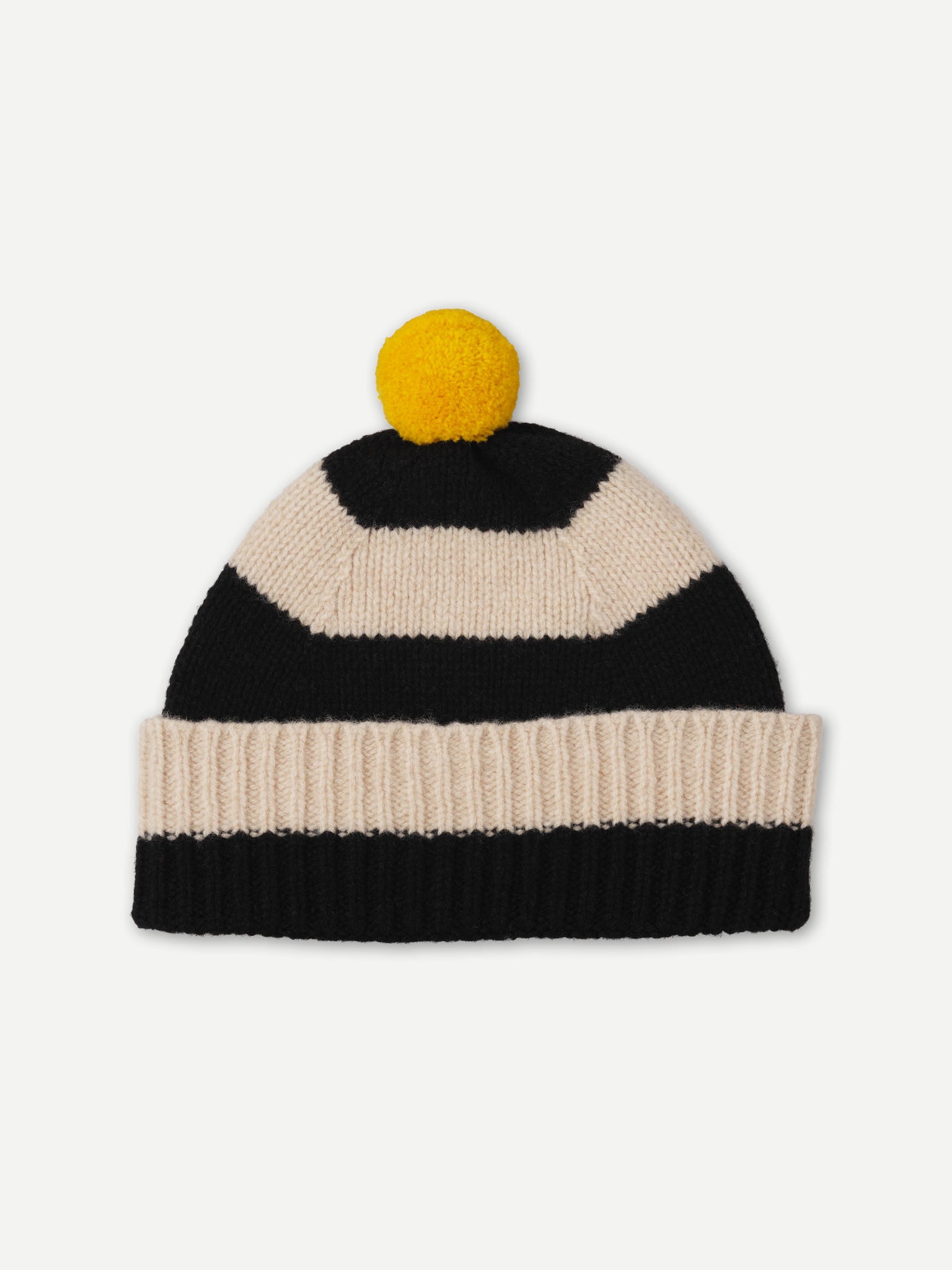 STRIPE POMPOM HAT - BLACK & OATMEAL