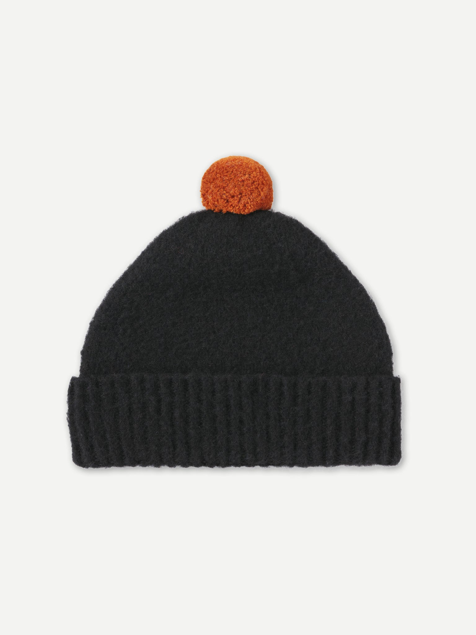 BRUSHED PLAIN HAT CONTRAST POMPOM - BLACK & CUMIN