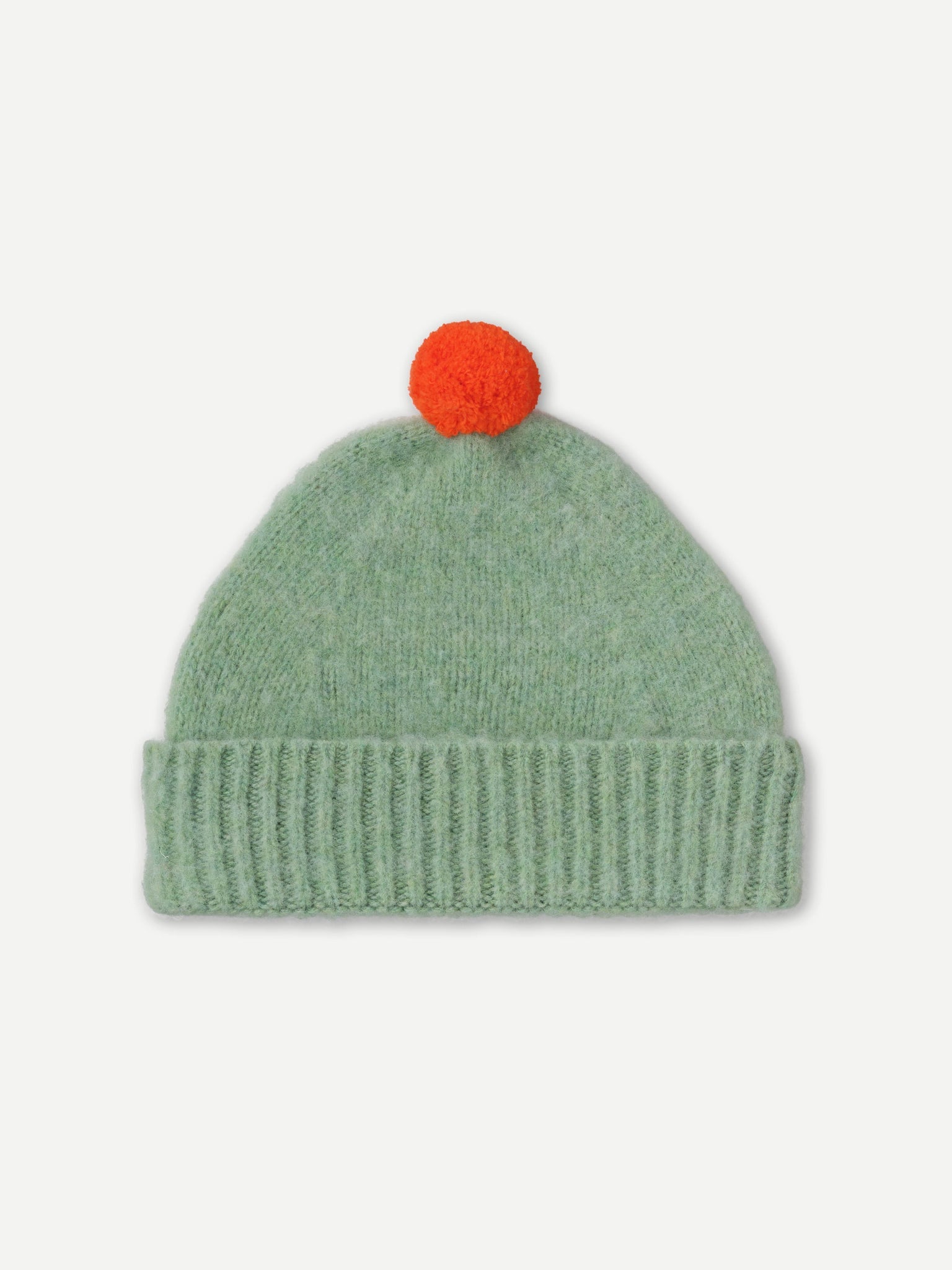 BRUSHED PLAIN HAT CONTRAST POMPOM - SAGE & ORANGE GLOSS