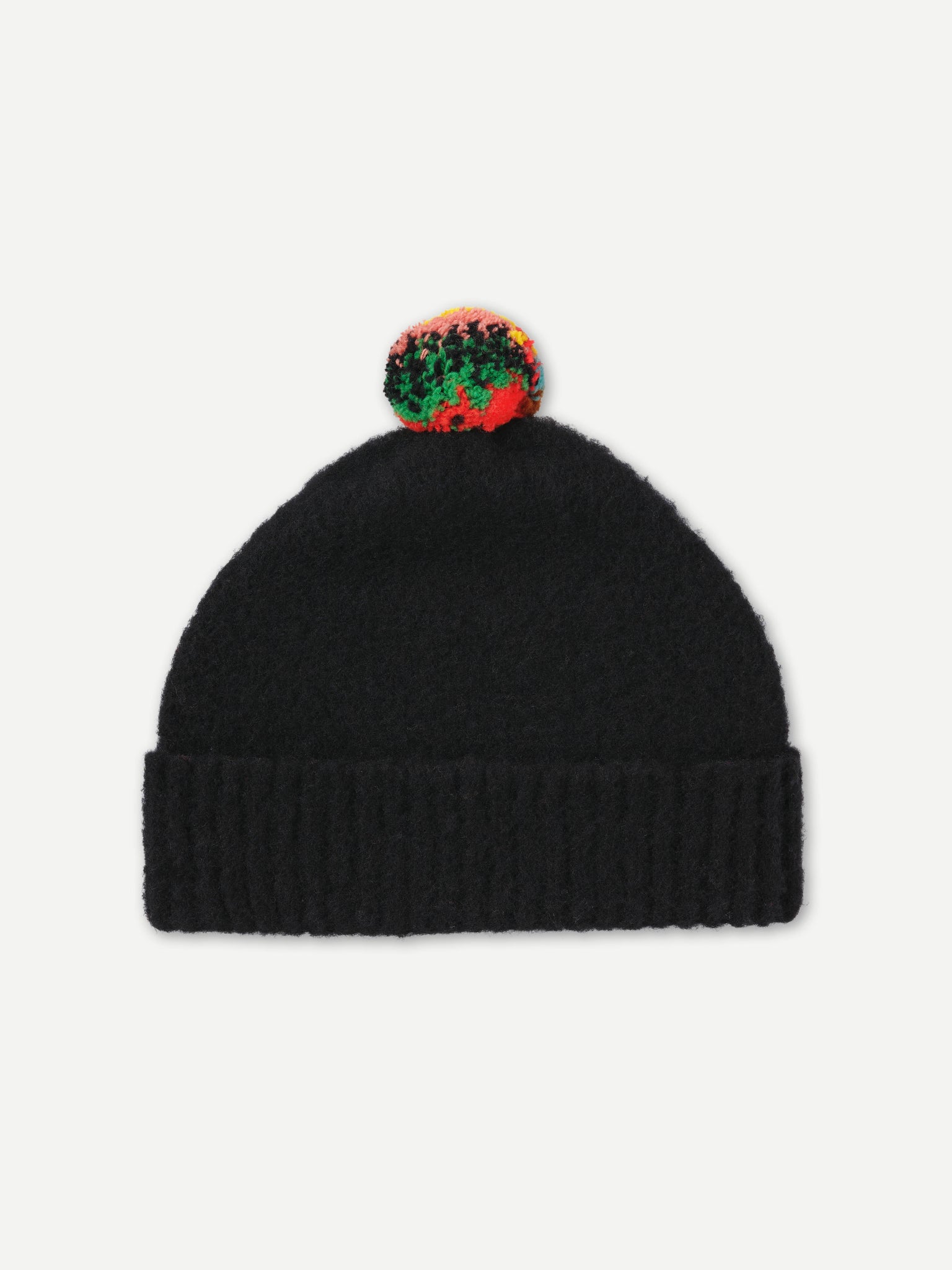 BRUSHED PLAIN HAT STRIPE POMPOM - BLACK