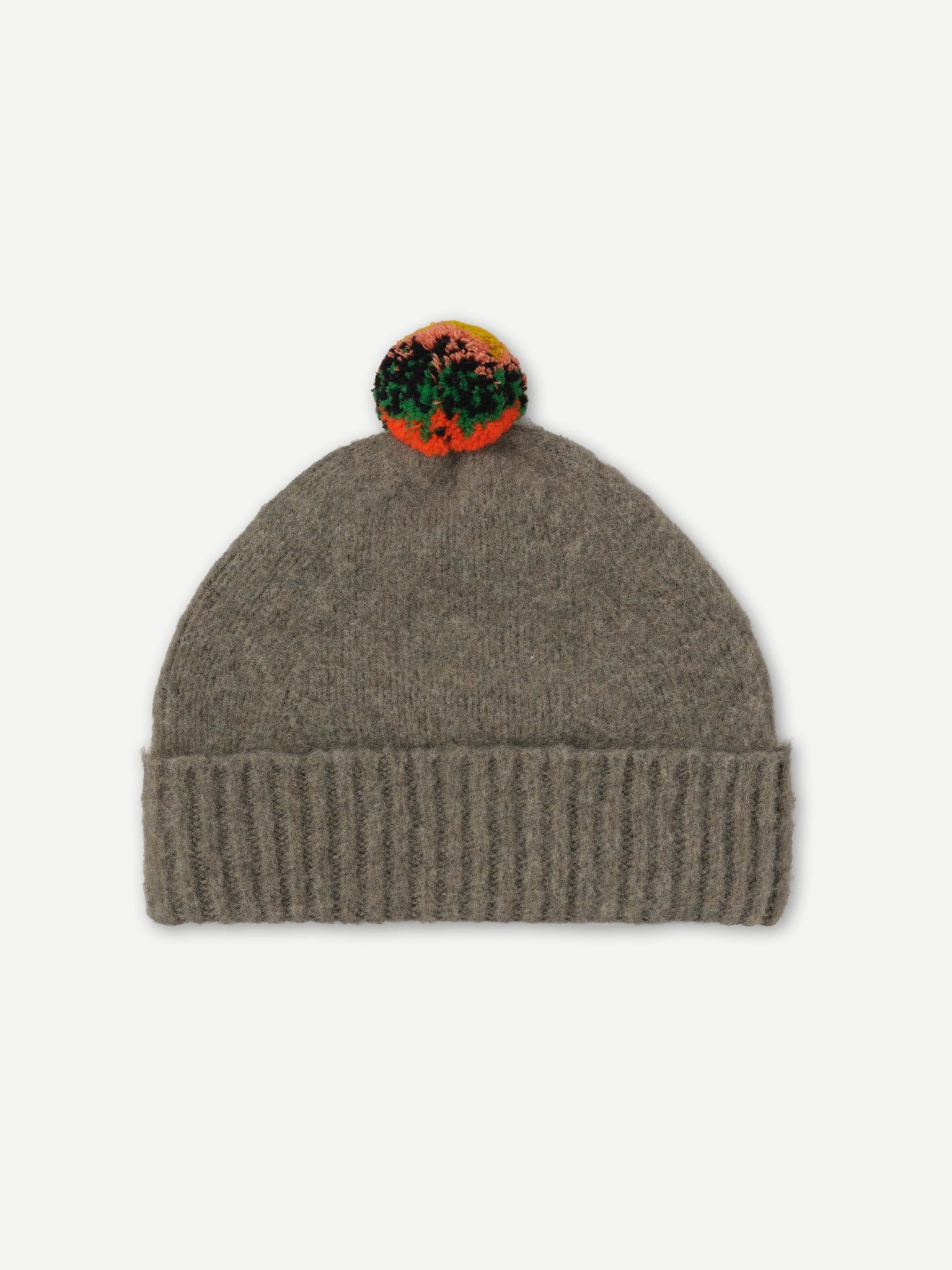 BRUSHED PLAIN HAT STRIPE POMPOM - MOSS