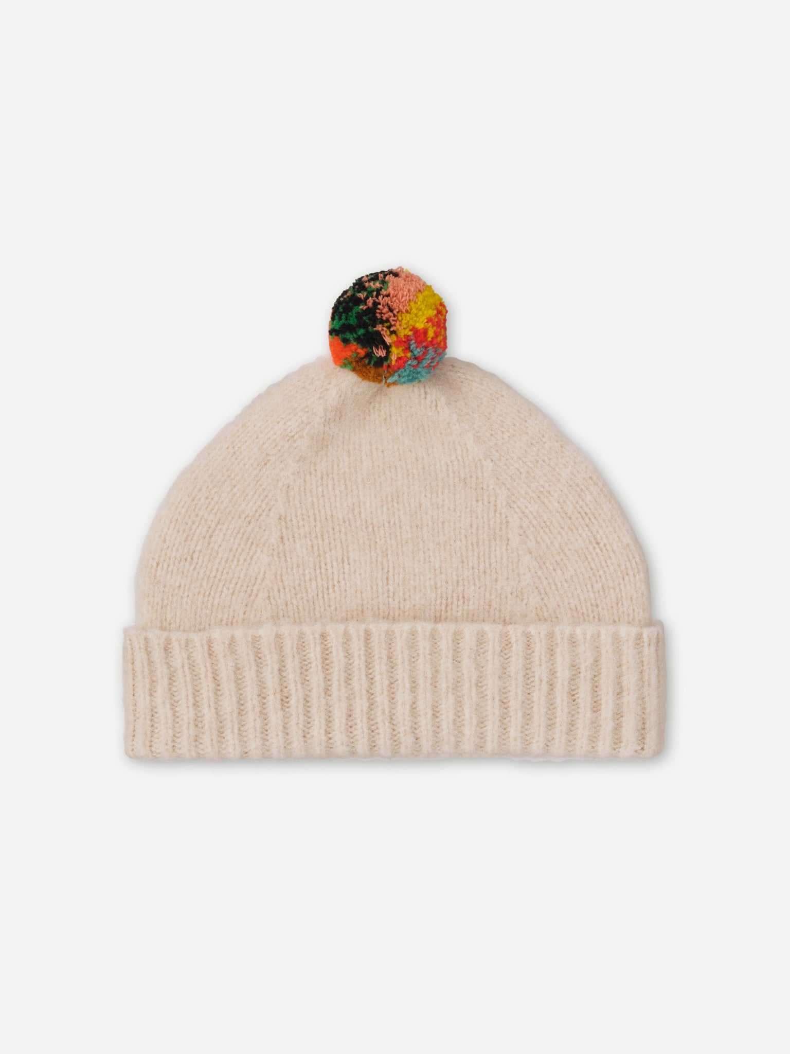 BRUSHED PLAIN HAT STRIPE POMPOM - OATMEAL