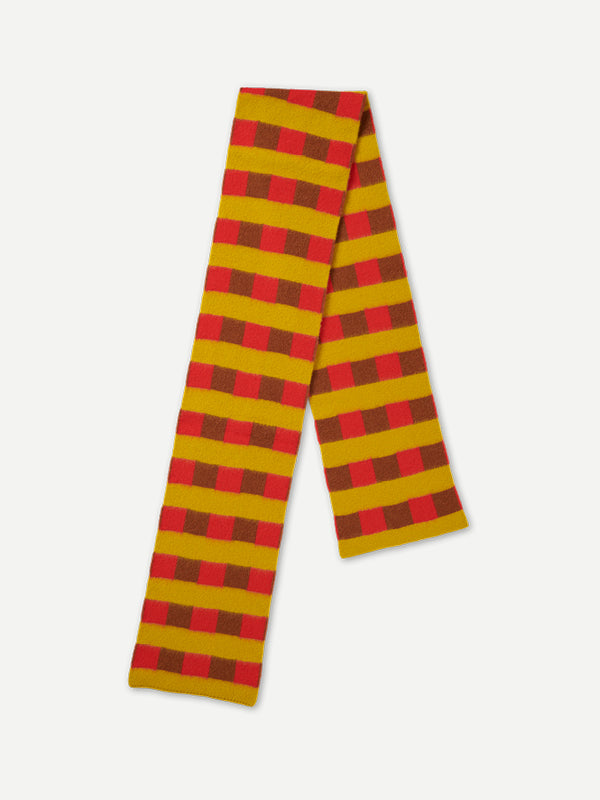 BRUSHED CHECK AND STRIPE SCARF - POPPY & CUMIN