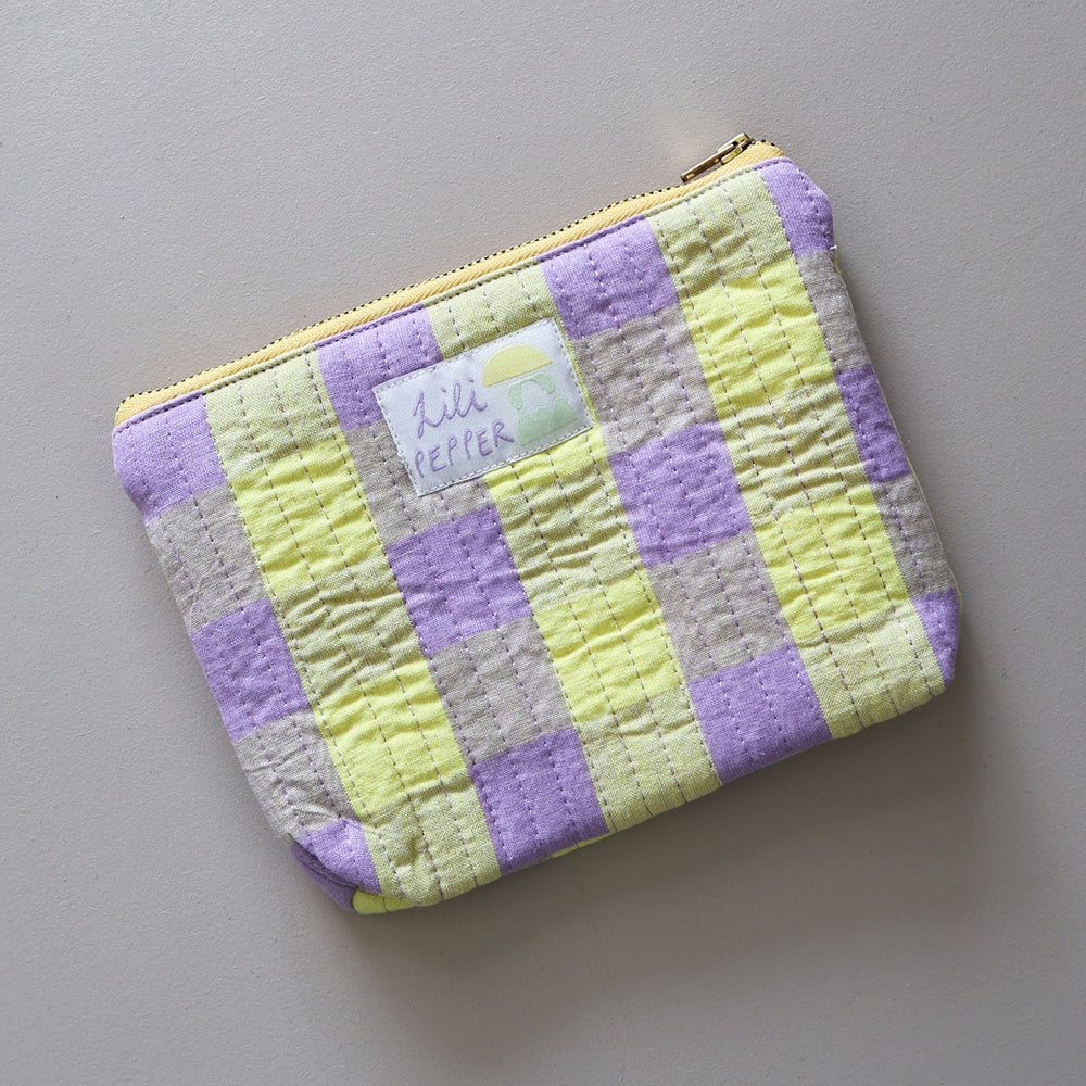 Abgesteppte Pouch  -Check Lemon Purple