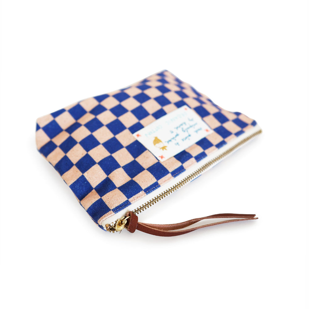 Organic Cotton Pouch - Check Rose Blue