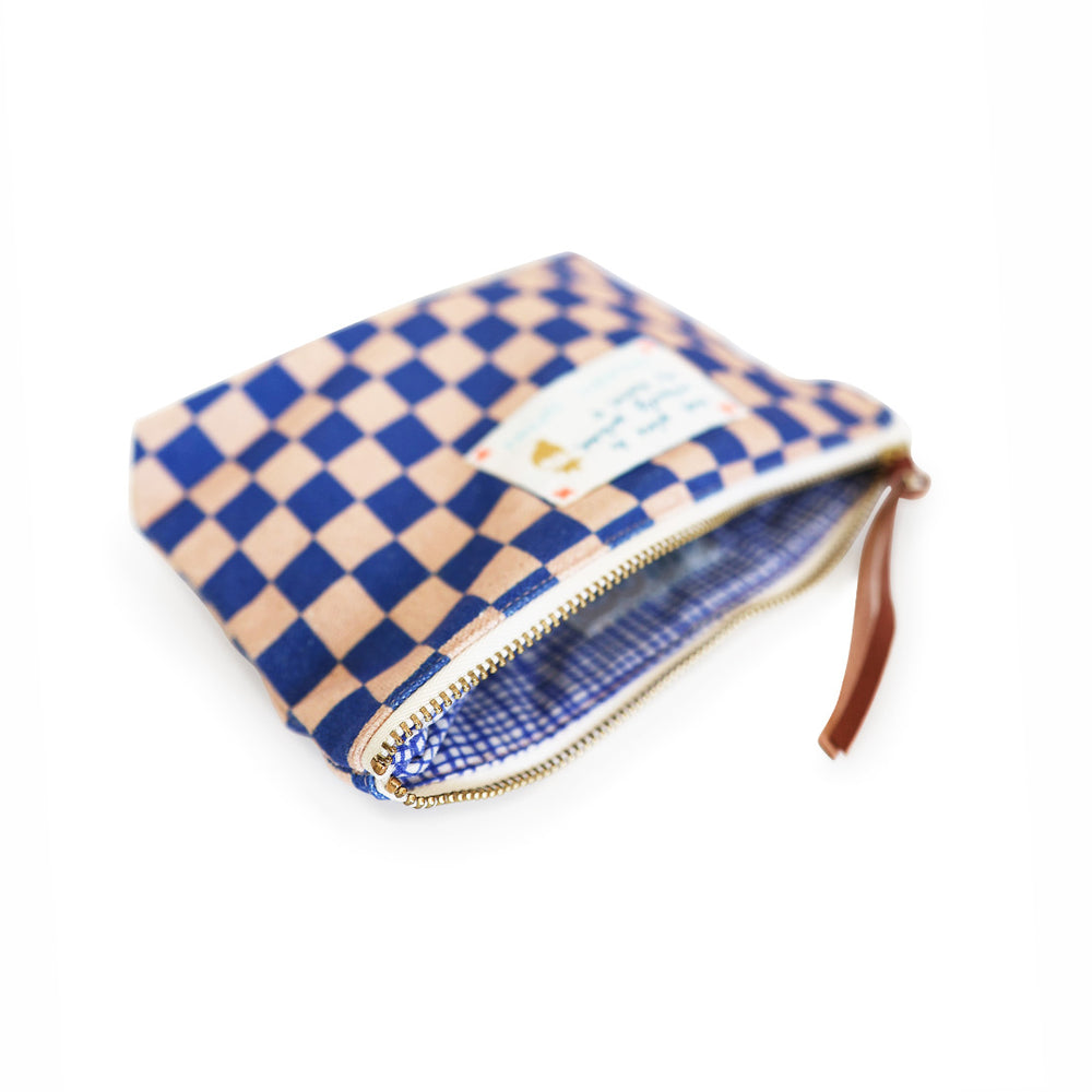 Organic Cotton Pouch - Check Rose Blue