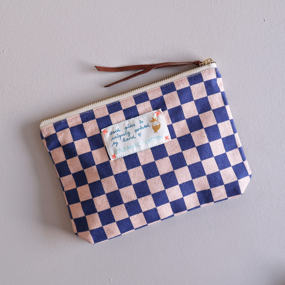 Organic Cotton Pouch - Check Rose Blue