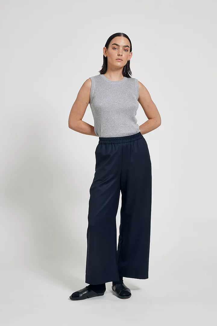 Gala Elastic waist wool trouser -Ink blue