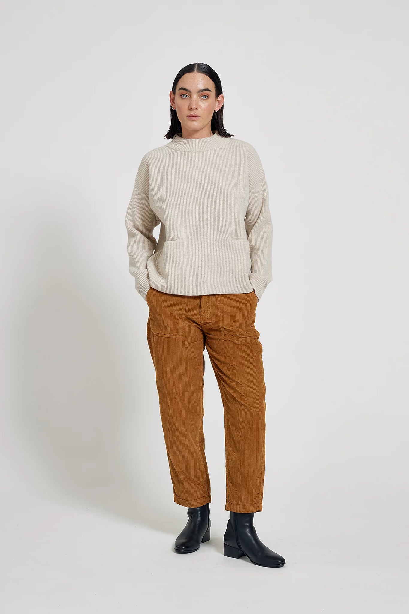 Helga lambswool pocket sweater – Sand melange