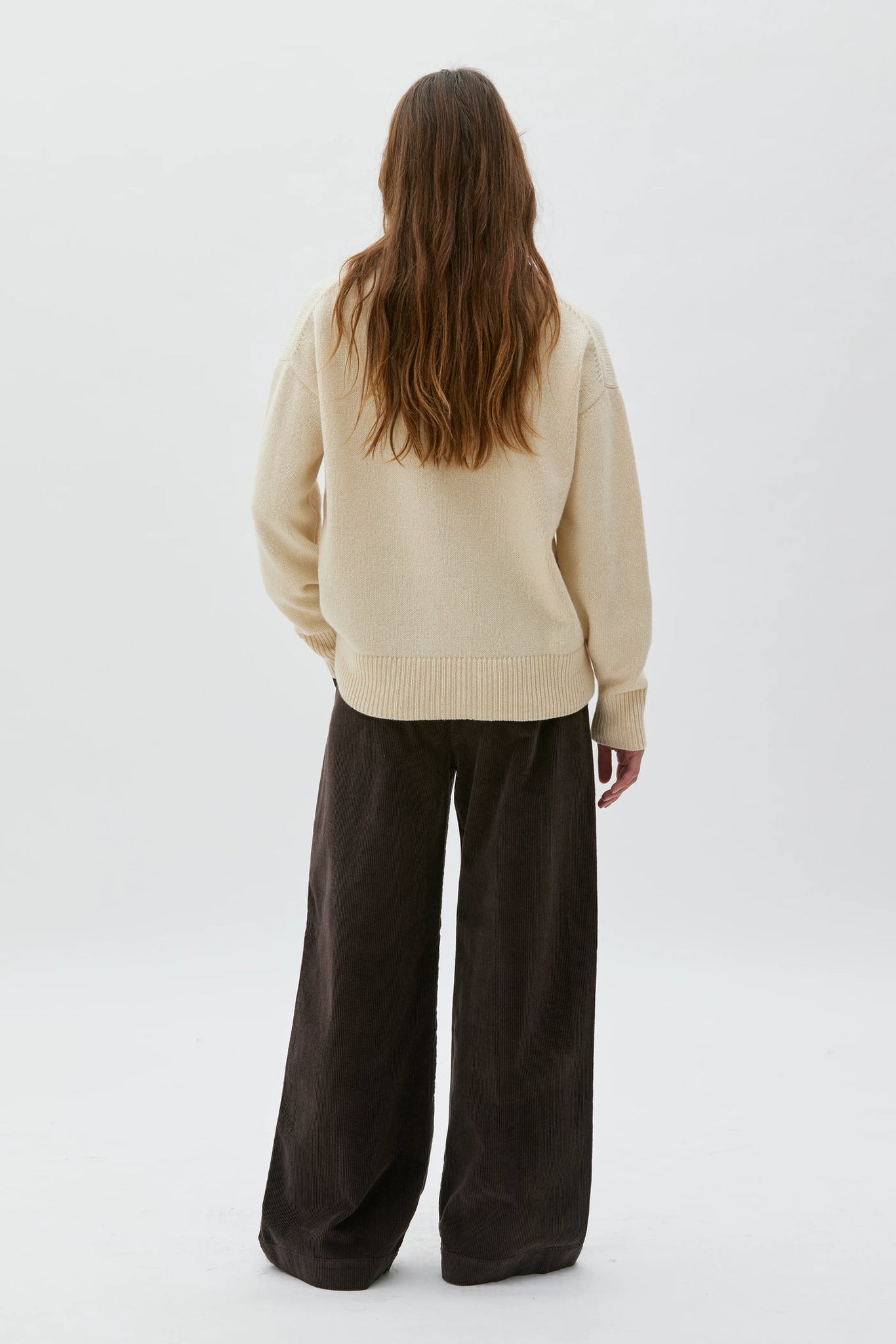 Aya Wide Leg Corduroy Trousers - Brown Melange