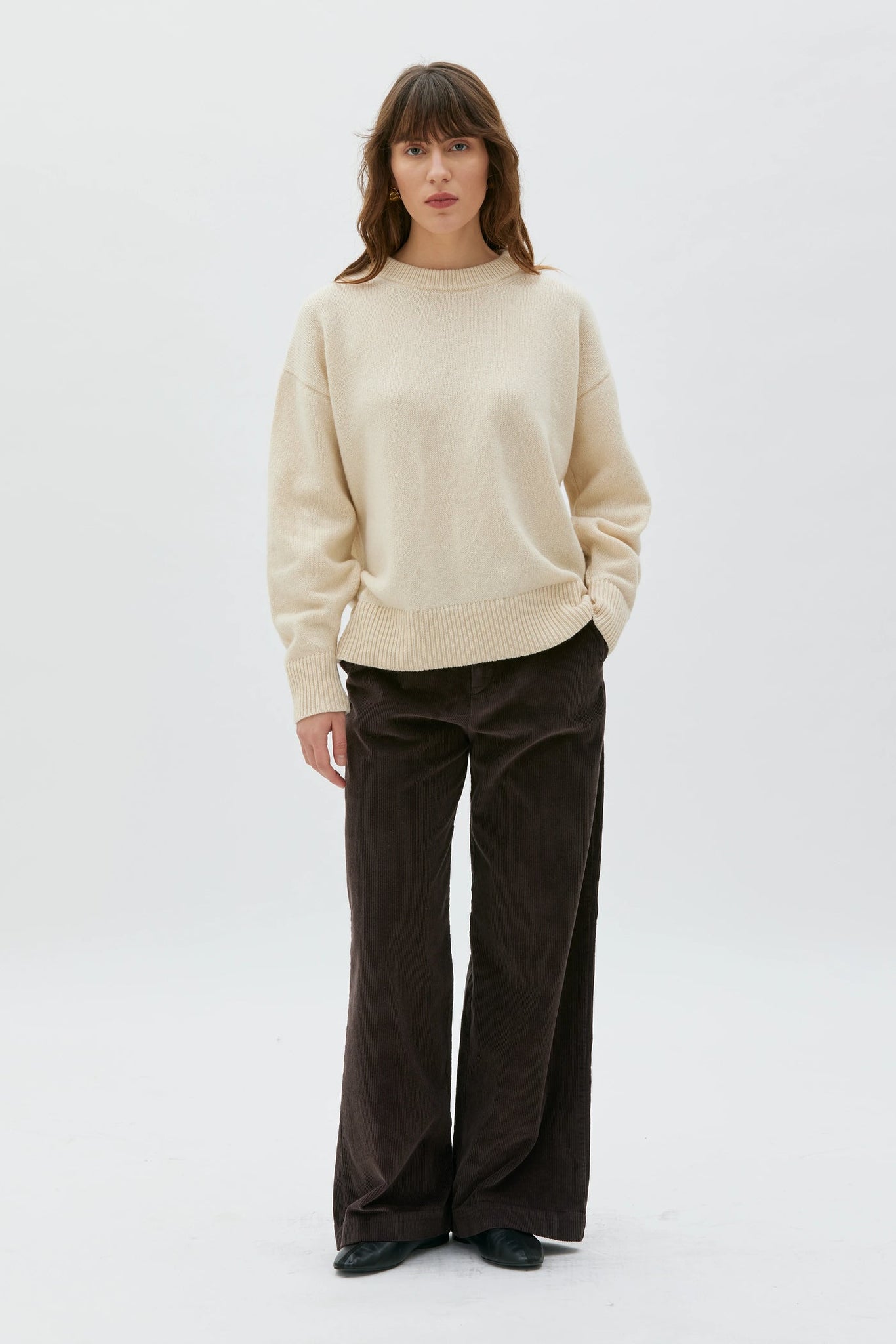 Aya Wide Leg Corduroy Trousers - Brown Melange