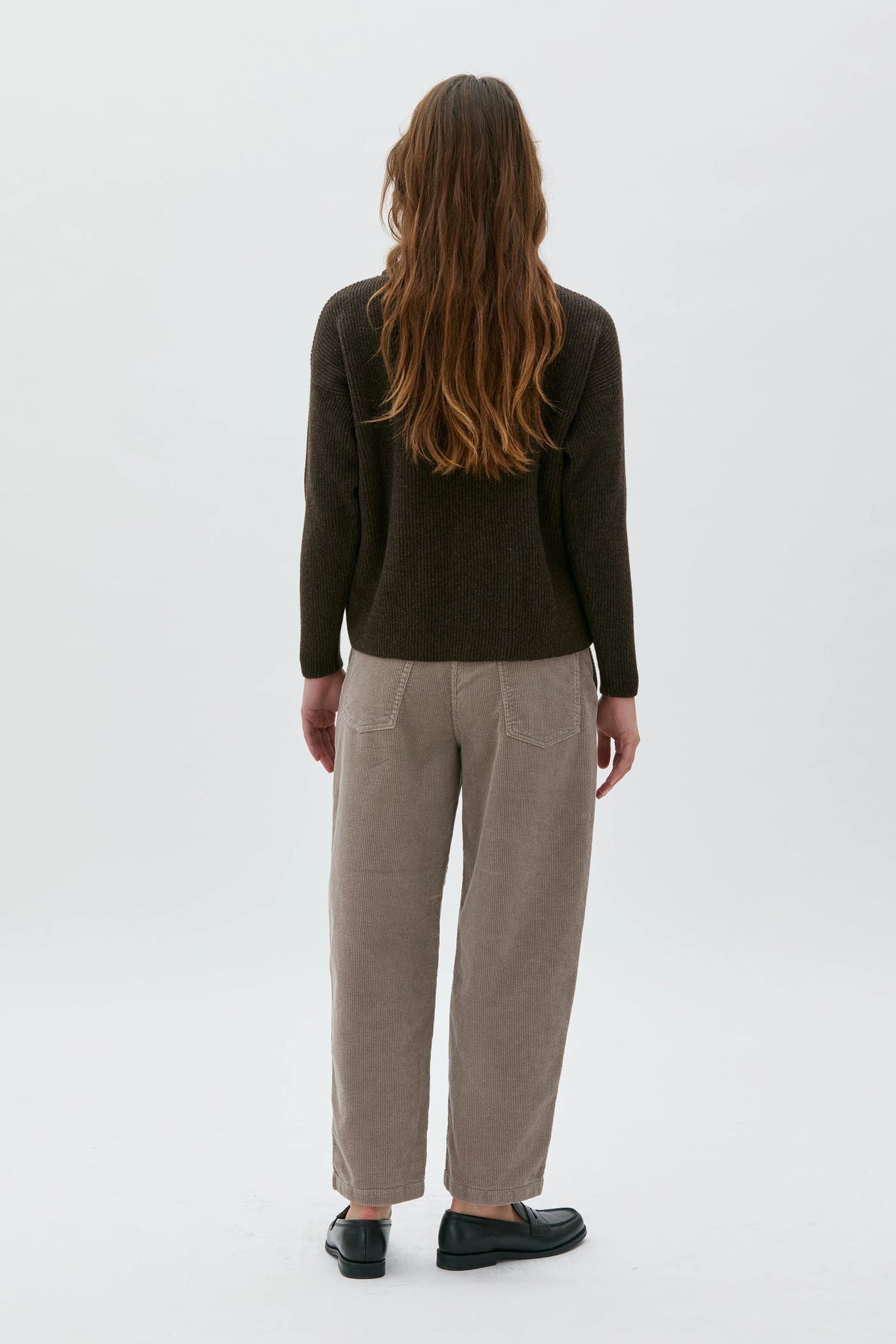 Ruth Barrel Leg Corduroy Trousers - Taupe Melange