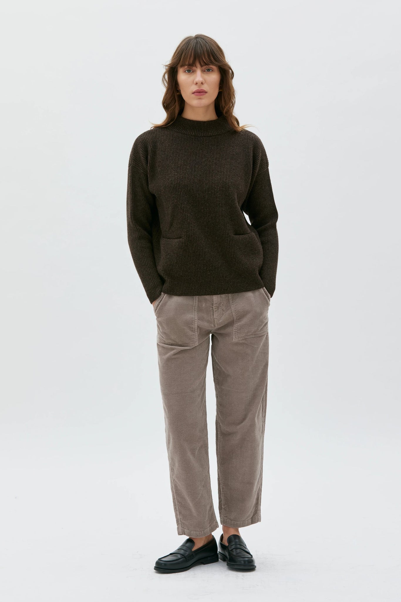 Ruth Barrel Leg Corduroy Trousers - Taupe Melange