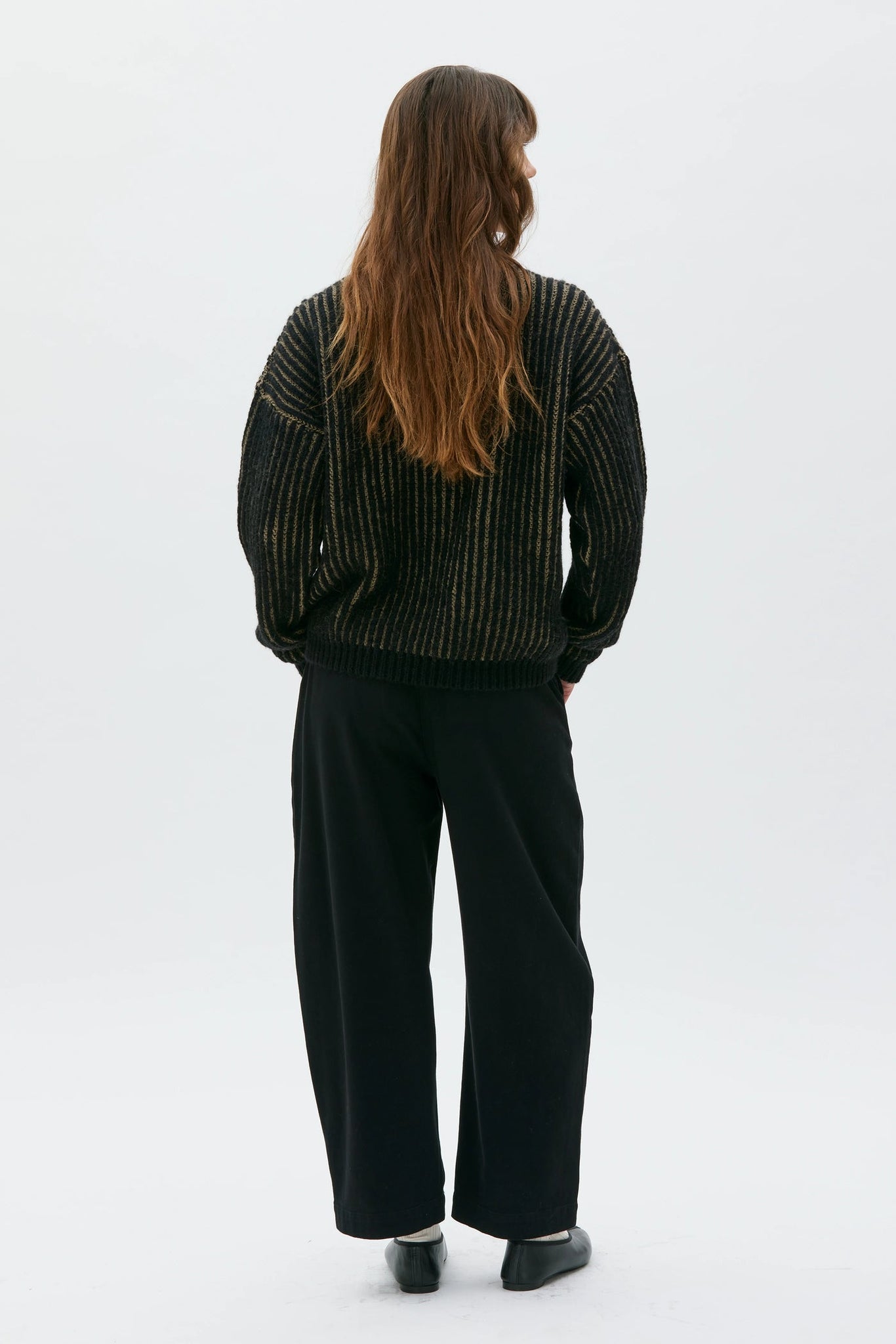 Nona Curved Trousers In Organic Cotton Cashmere - Black