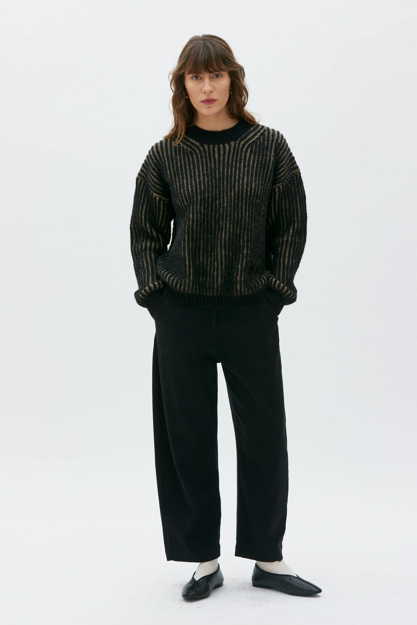 Nona Curved Trousers In Organic Cotton Cashmere - Black