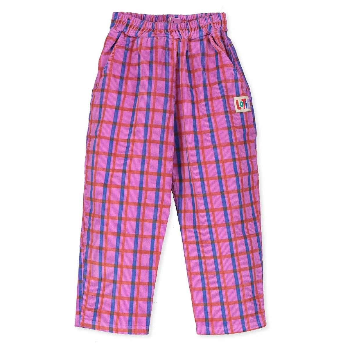 Plaid Corduroy Wide Pants Fucsia